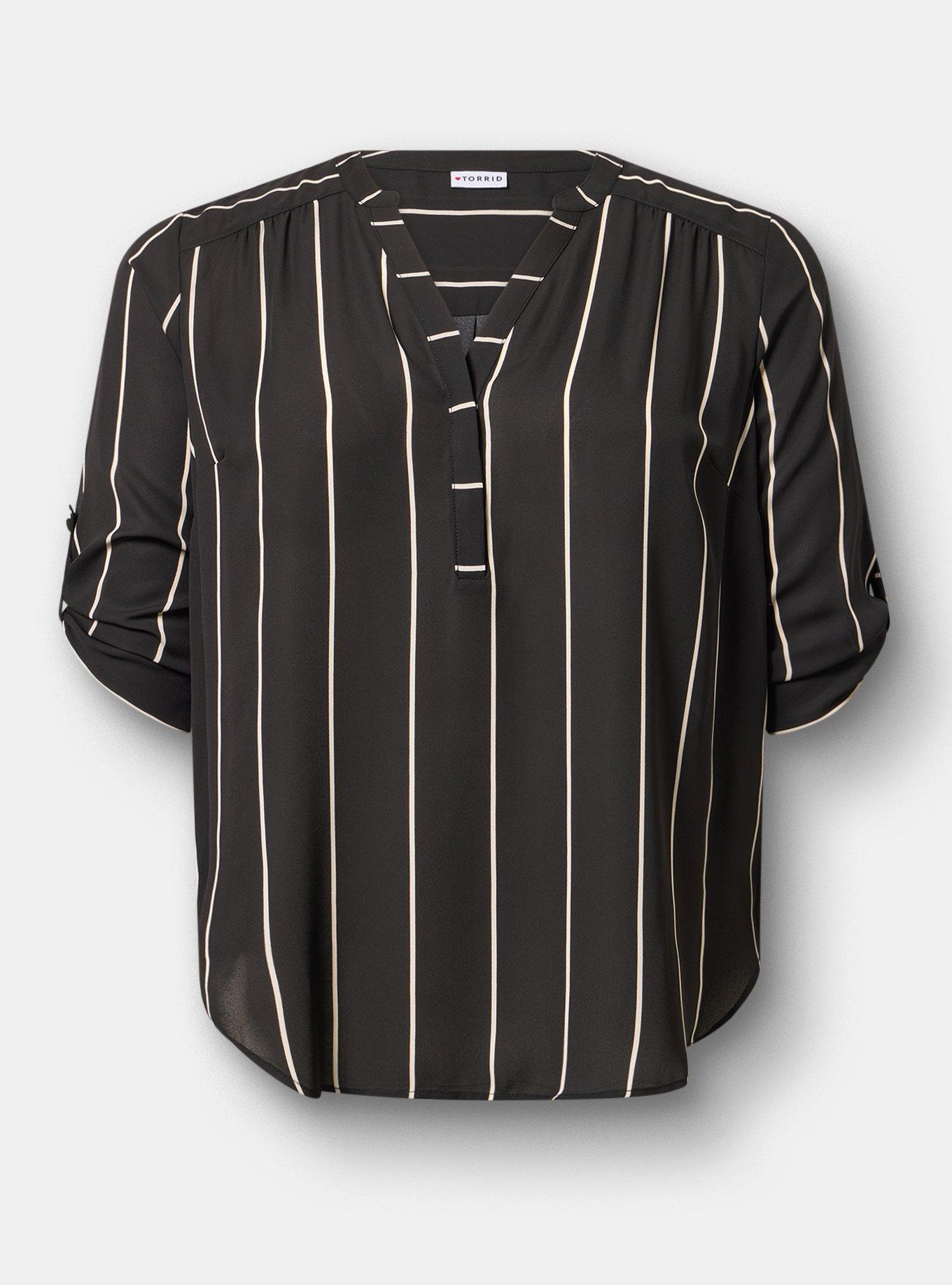 Harper 3/4 Sleeve Pullover Blouse, COVE STRIPE BLACK, flat