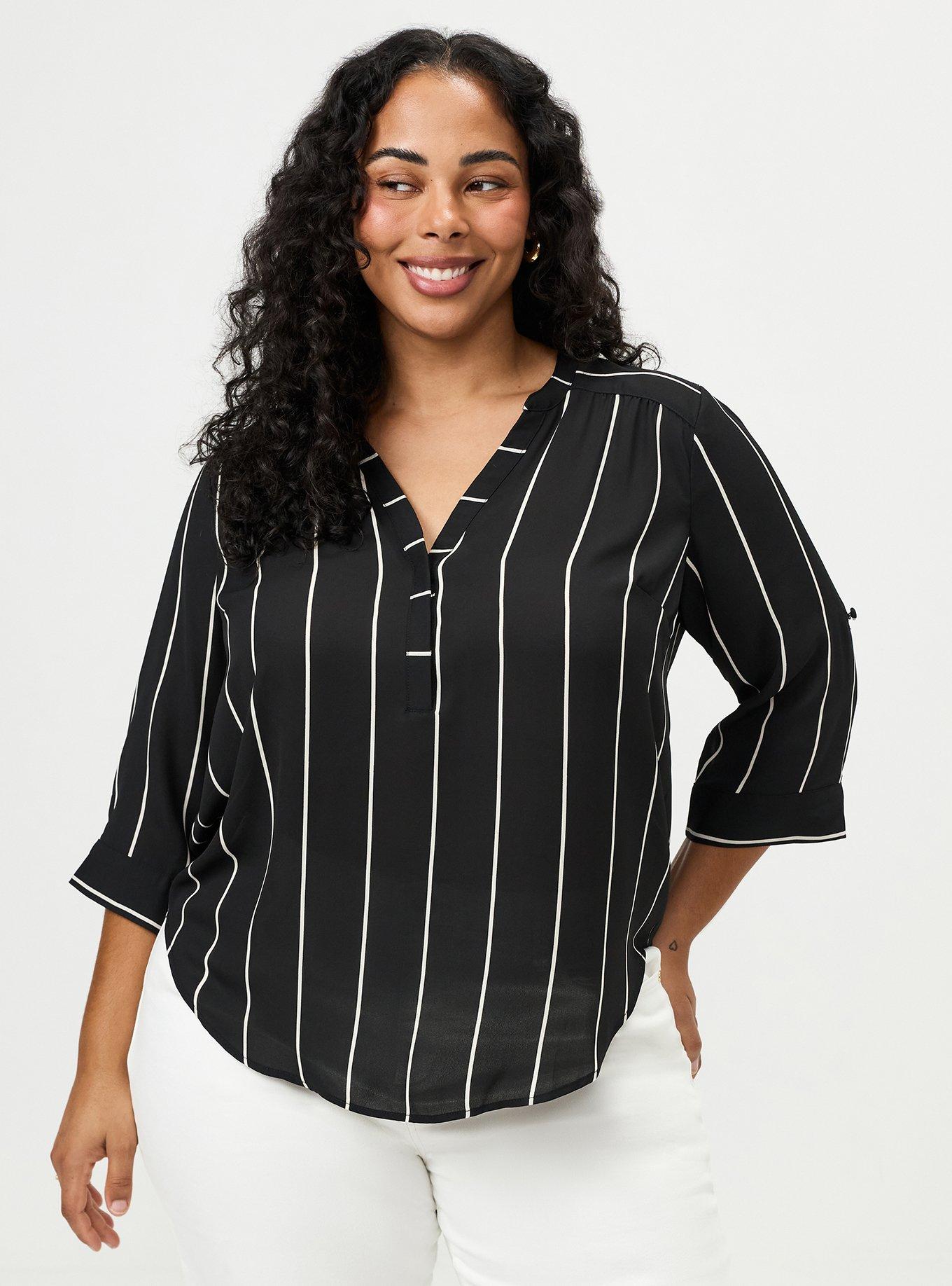 Harper 3/4 Sleeve Pullover Blouse, COVE STRIPE BLACK, hi-res