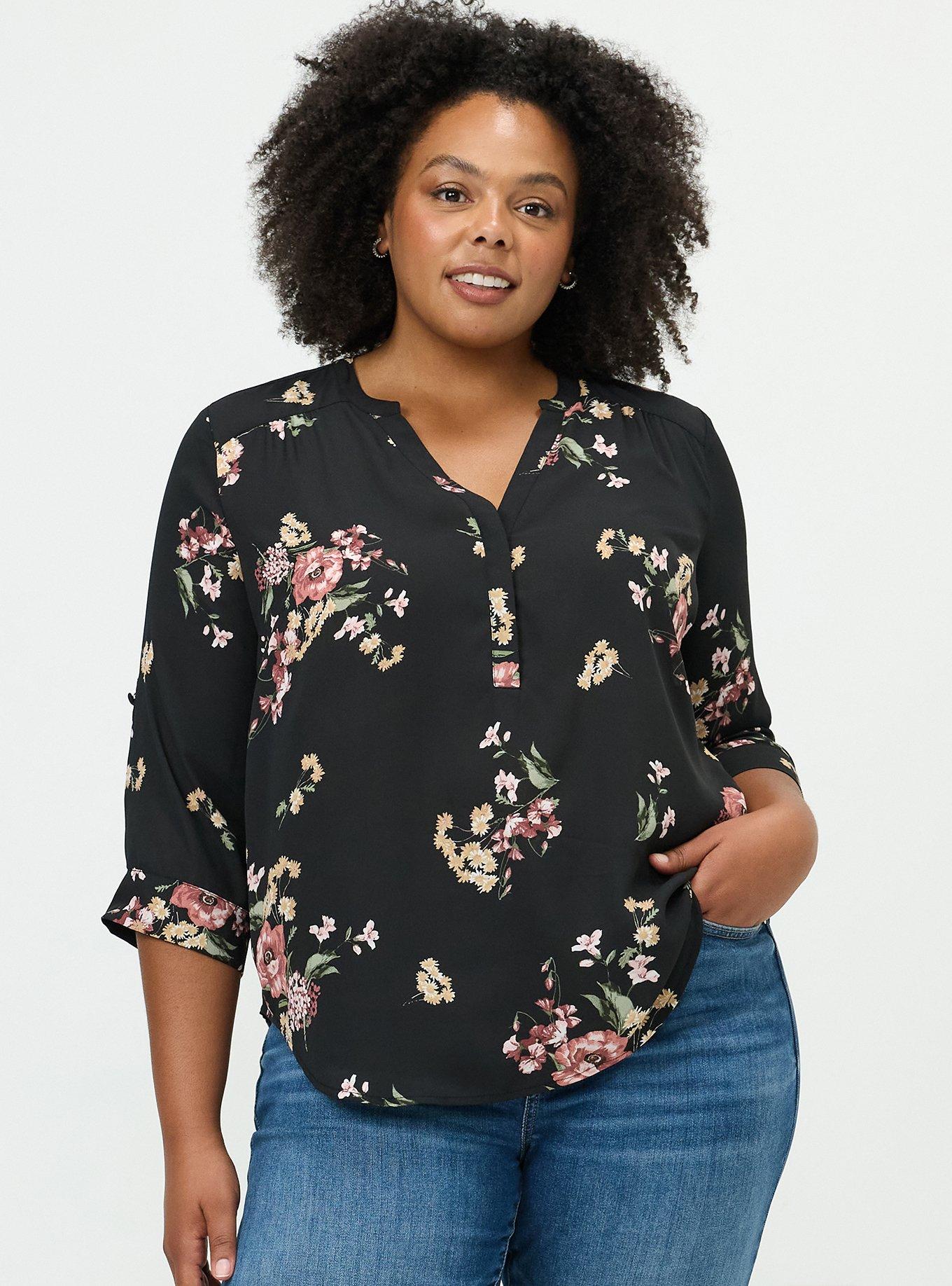 Harper 3/4 Sleeve Pullover Blouse, FALL BOUQUET FLORAL MULTI, hi-res
