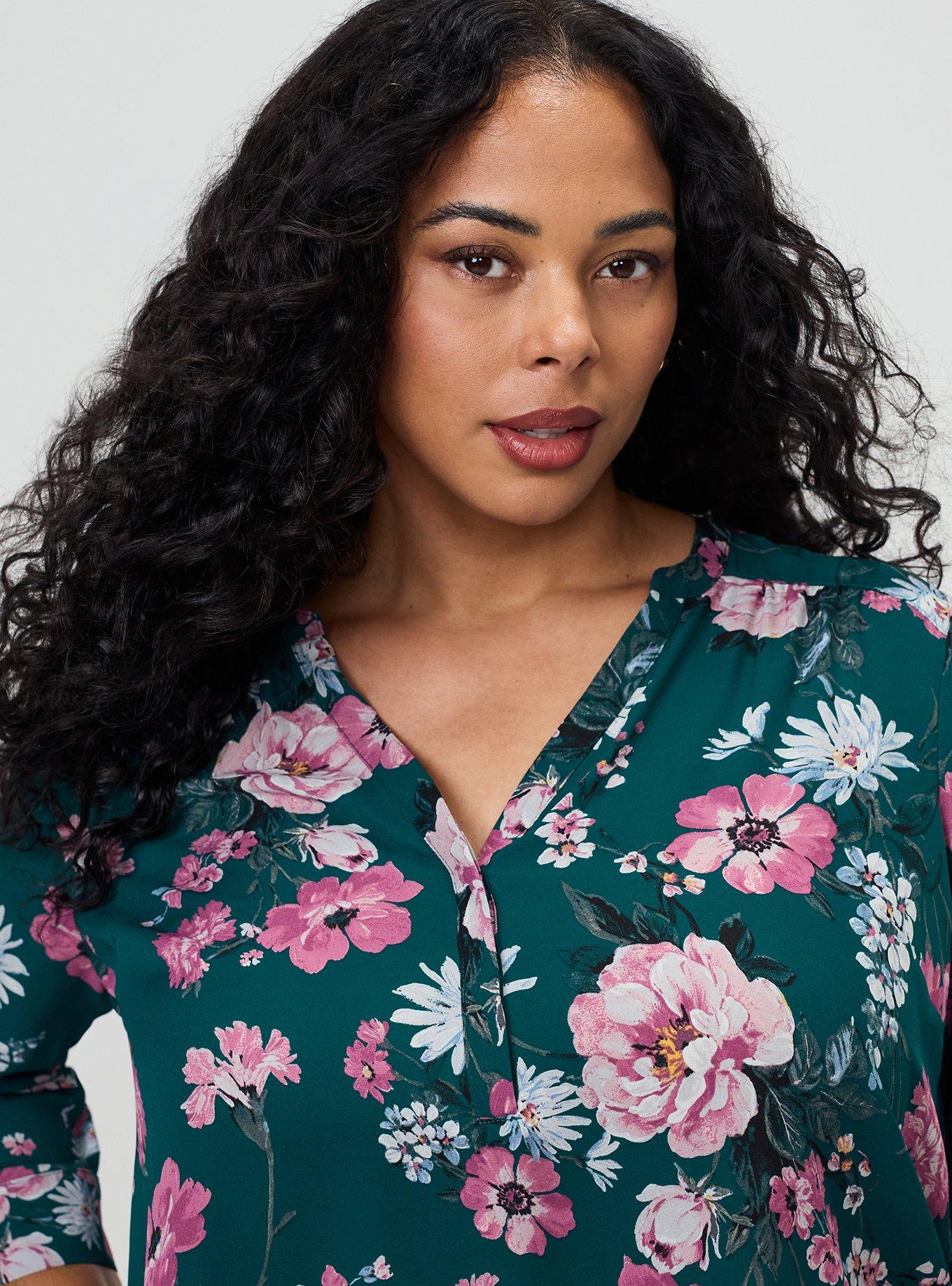 Plus Size Harper Georgette 3/4 Sleeve Blouse, CLASSICAL FLORAL GREEN, alternate