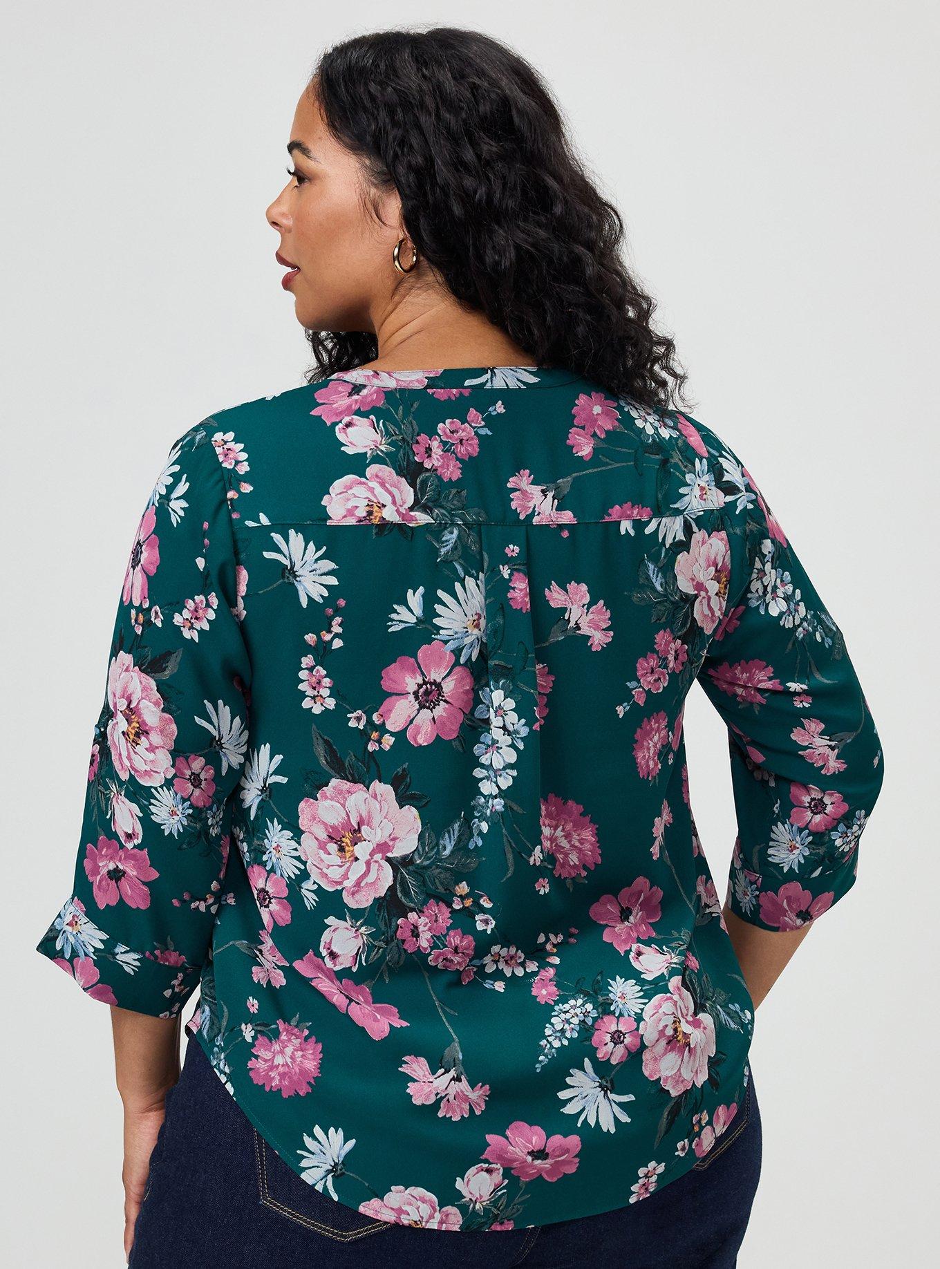 Plus Size Harper Georgette 3/4 Sleeve Blouse, CLASSICAL FLORAL GREEN, alternate