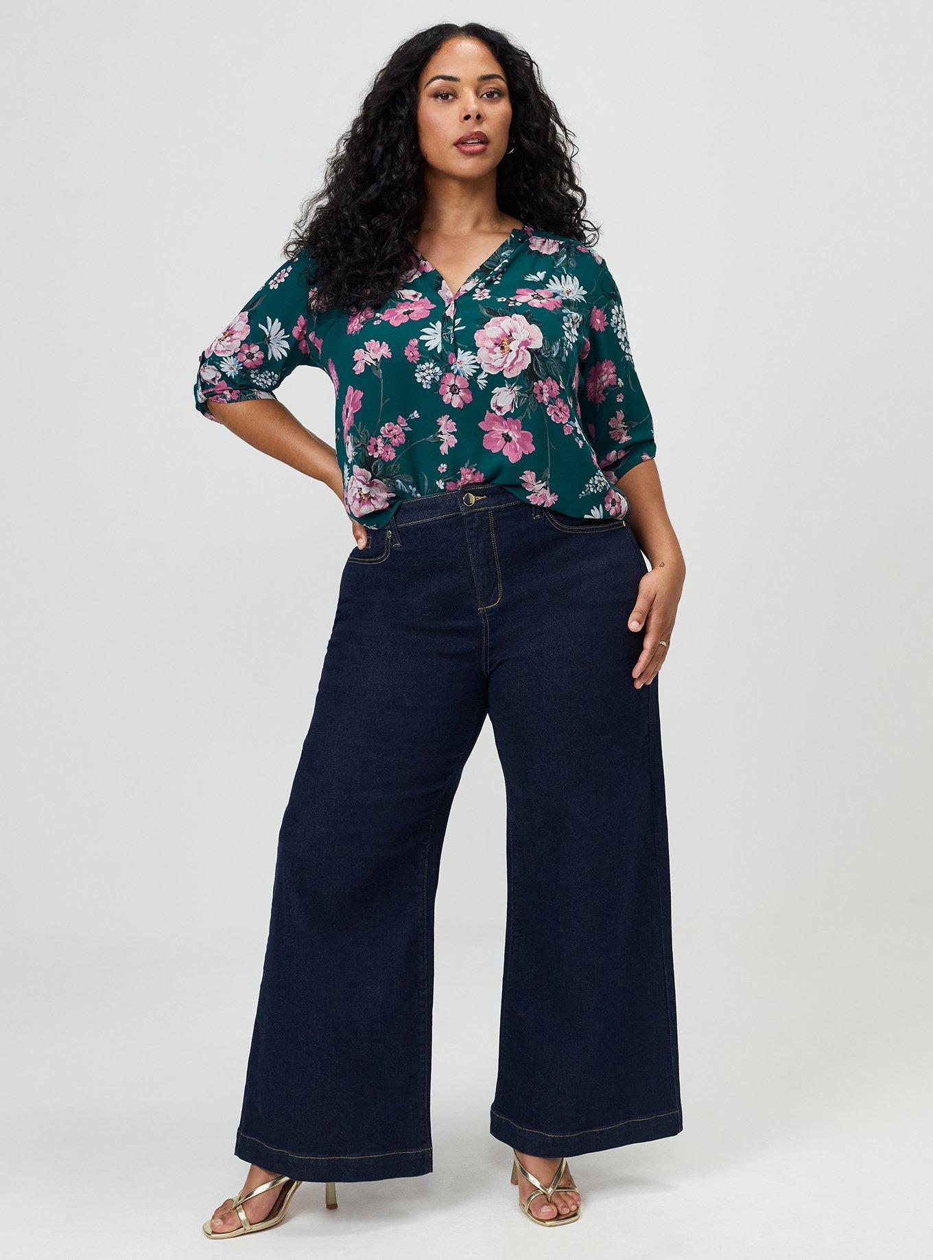 Plus Size Harper Georgette 3/4 Sleeve Blouse, CLASSICAL FLORAL GREEN, alternate