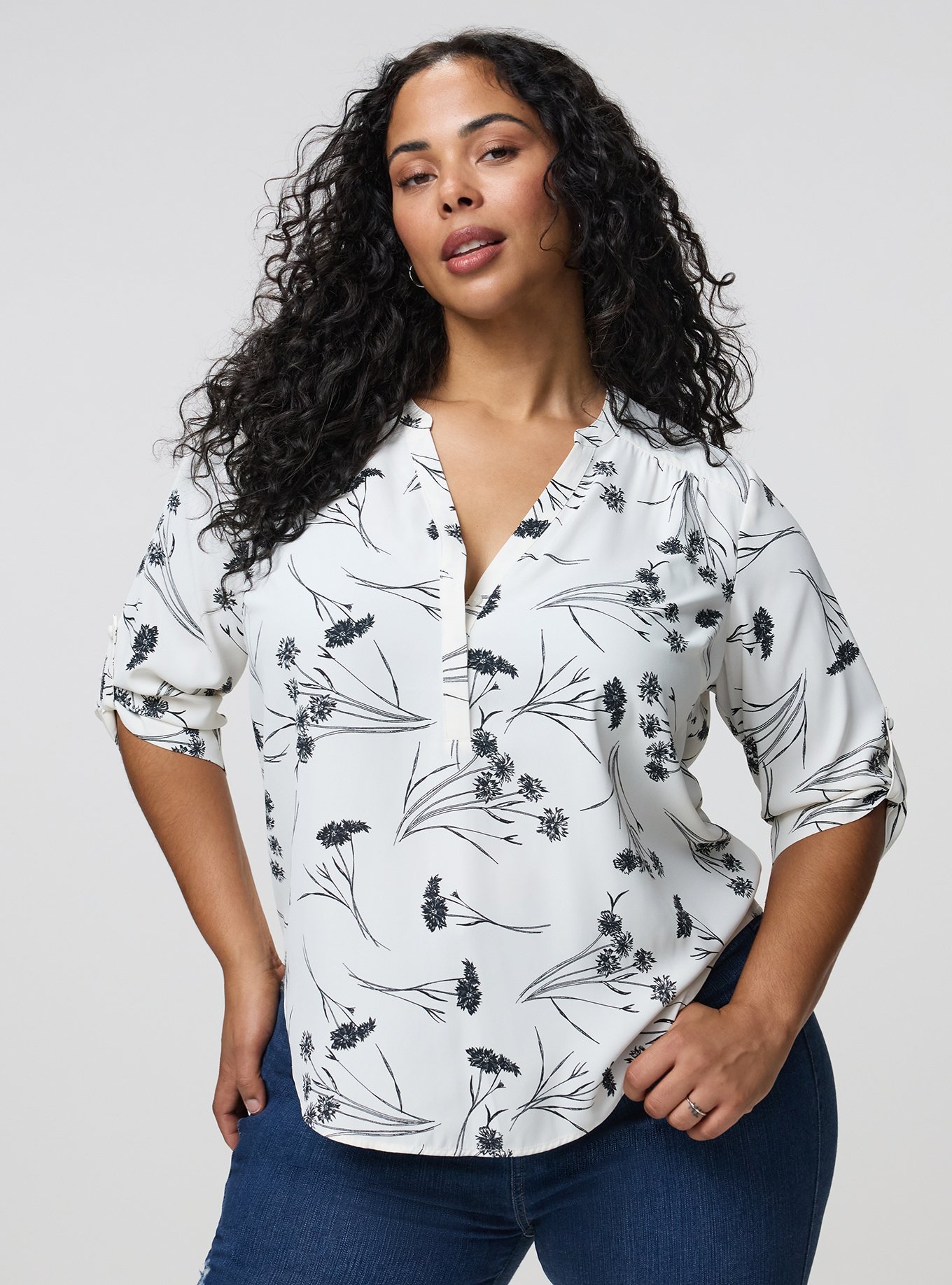 Harper Georgette 3/4 Sleeve Blouse, SHERRY FLORAL BW, hi-res