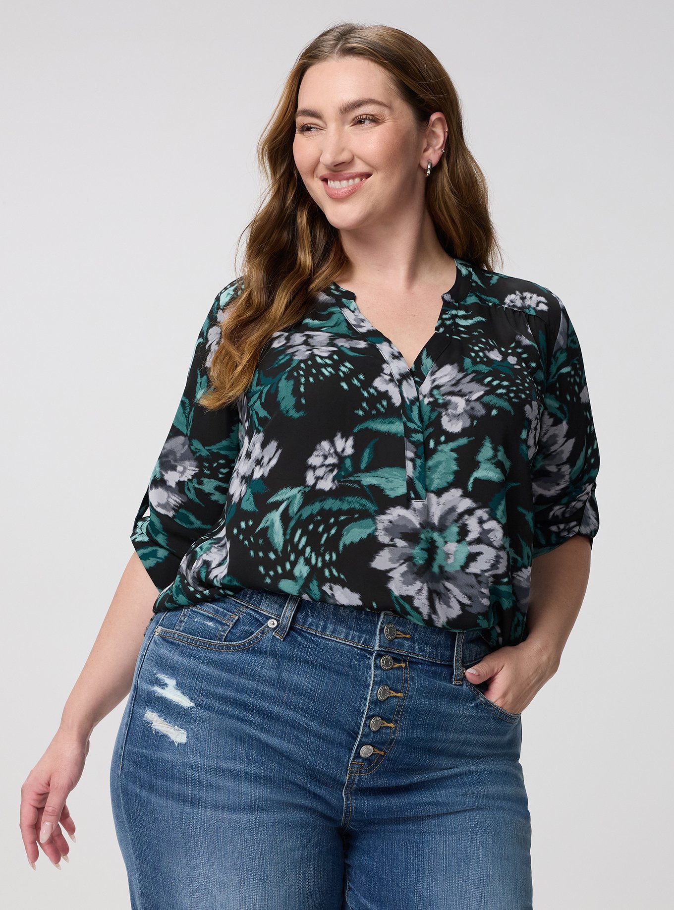 Harper Georgette 3/4 Sleeve Blouse, MY FLORAL NIGHT, alternate