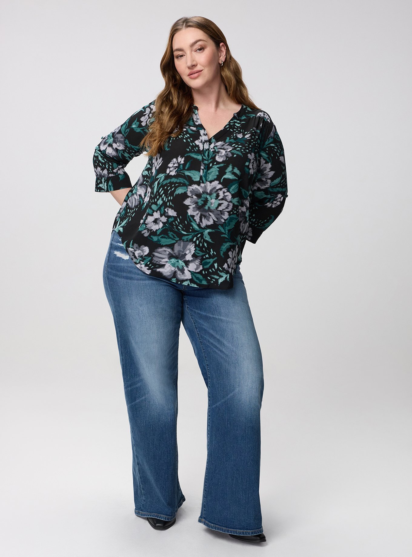 Harper Georgette 3/4 Sleeve Blouse, MY FLORAL NIGHT, alternate