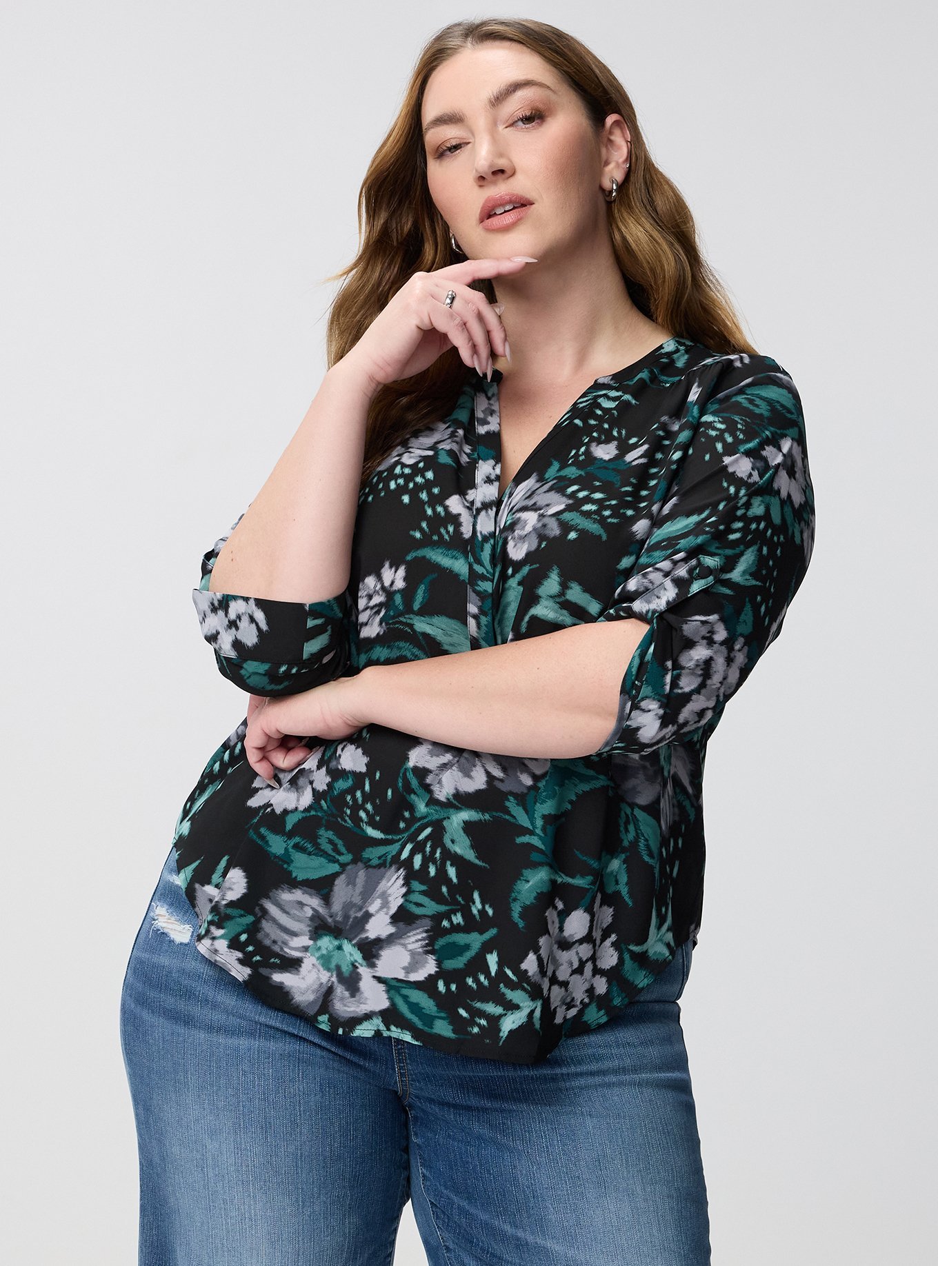 Harper Georgette 3/4 Sleeve Blouse, MY FLORAL NIGHT, alternate