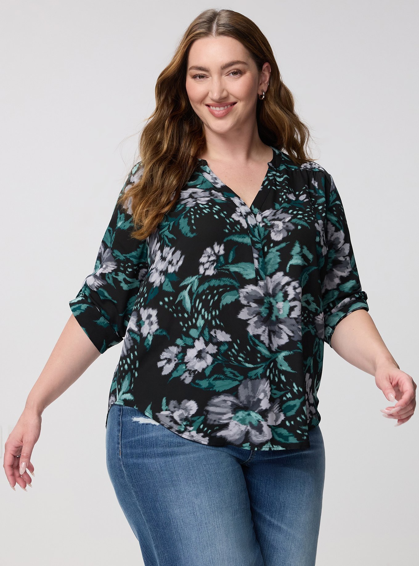 Harper Georgette 3/4 Sleeve Blouse, MY FLORAL NIGHT, hi-res