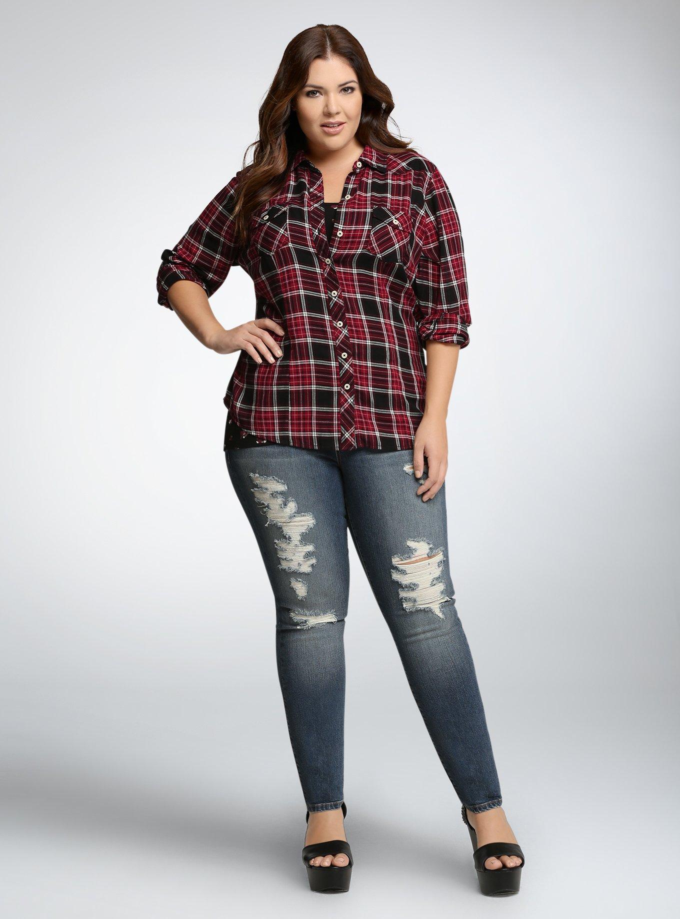 Plus Size Plaid Camp Shirt, EDGY PLAID, alternate
