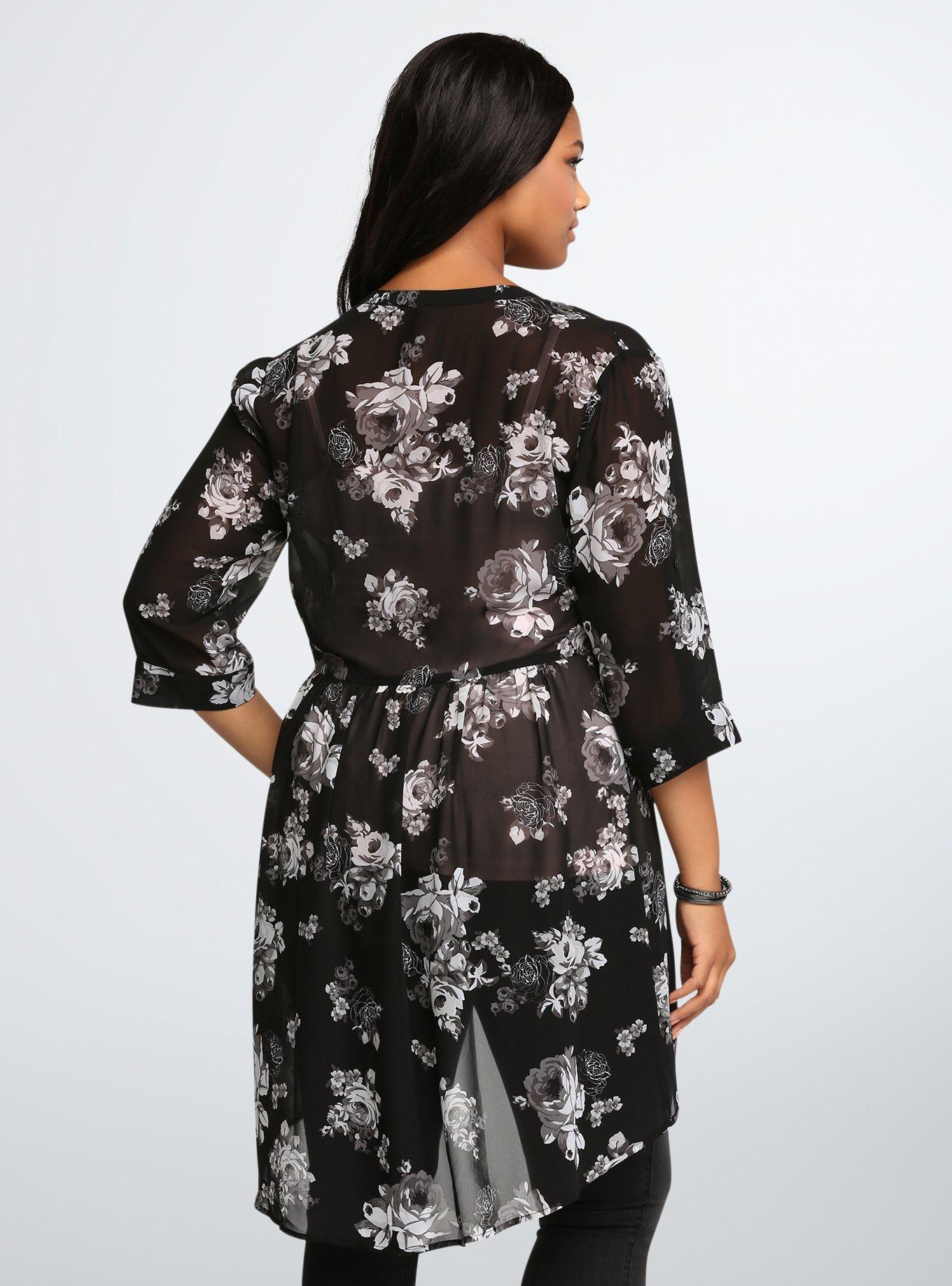 YOURS Curve Black Floral Tunic Shirt