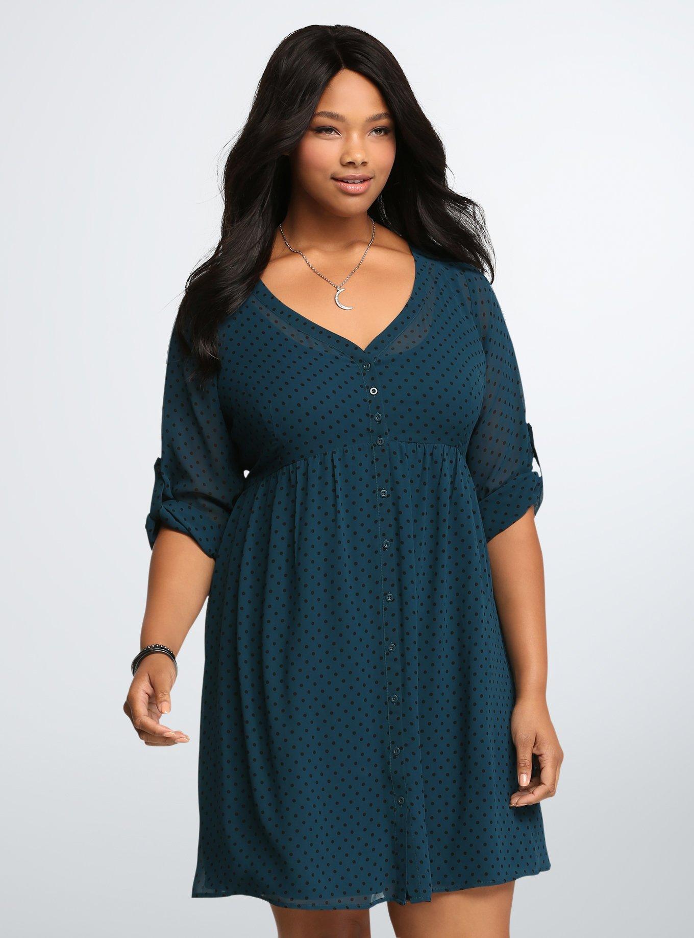 NWT Torrid 5 Blue Mini Textured Rayon Shirt Dress; Plus Size