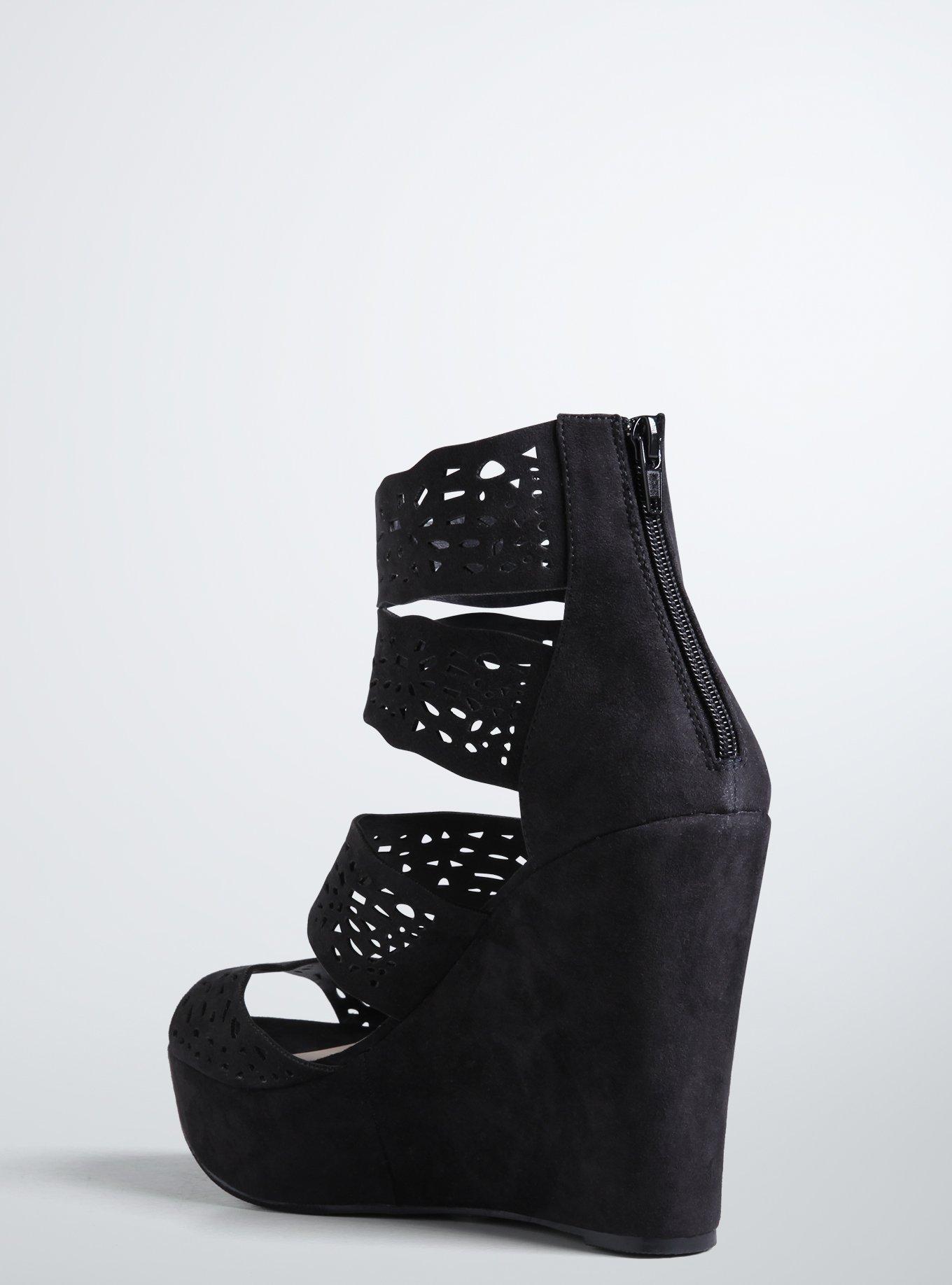 Plus Size Scallop Strap Wedges (Wide Width), BLACK, alternate