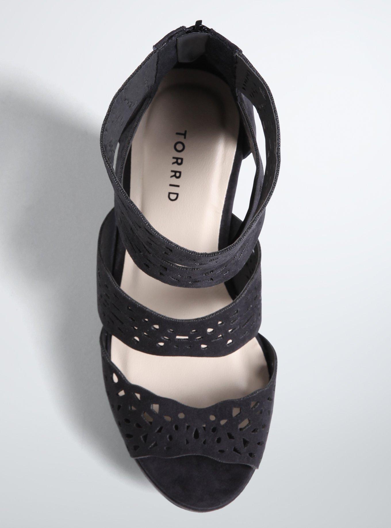 Plus Size Scallop Strap Wedges (Wide Width), BLACK, alternate