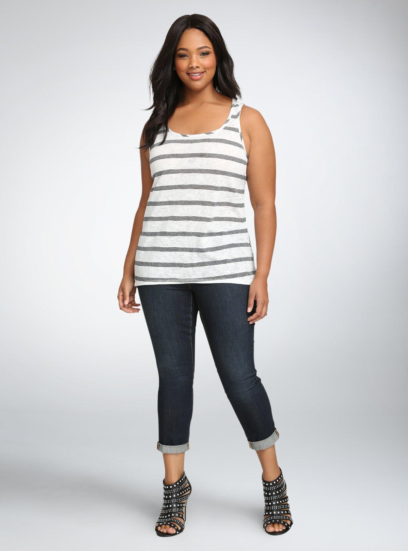 Plus Size - Striped Lace Back Tank Top - Torrid