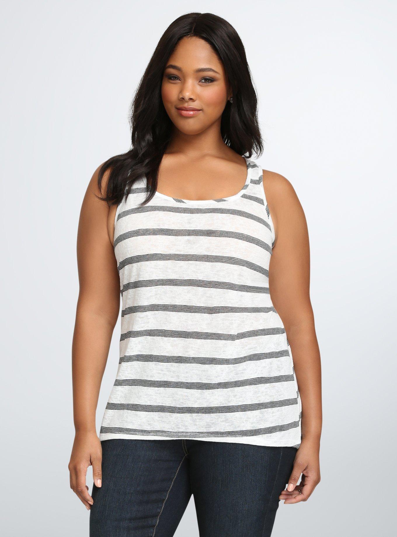 Plus Size - Striped Lace Back Tank Top - Torrid