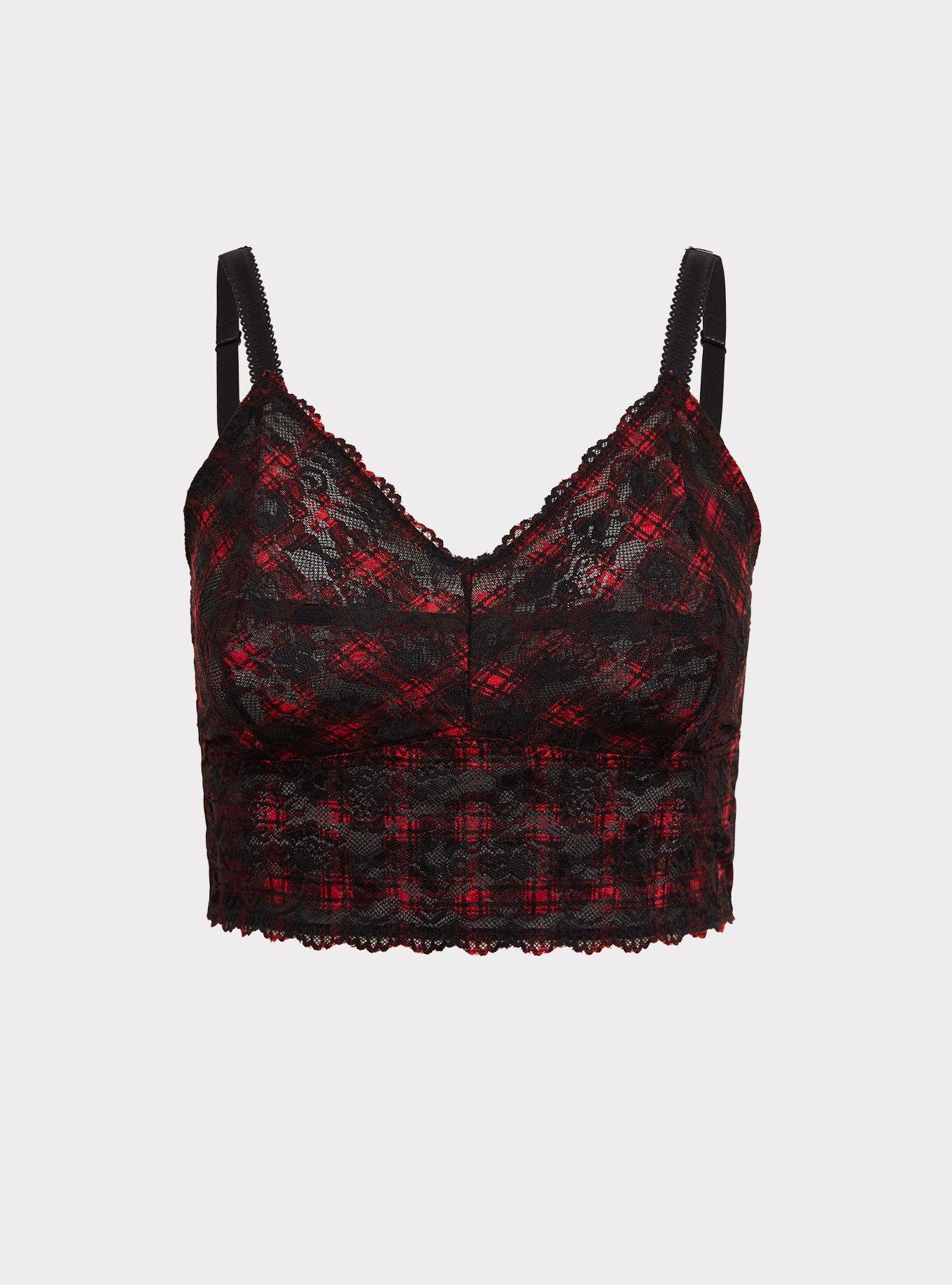 Unlined Lace Bralette, COCO PLAID, hi-res
