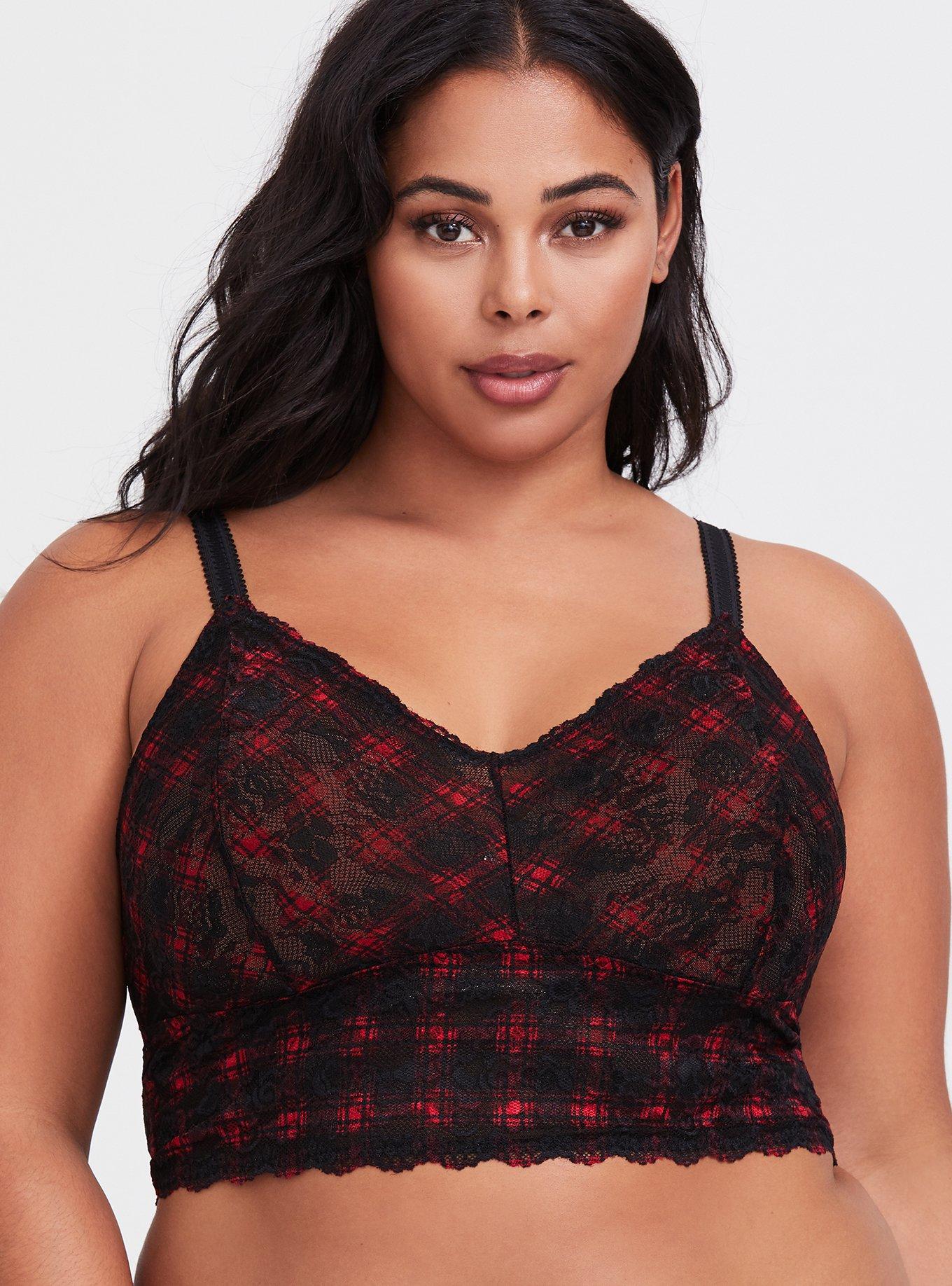 Unlined Lace Bralette, COCO PLAID, hi-res