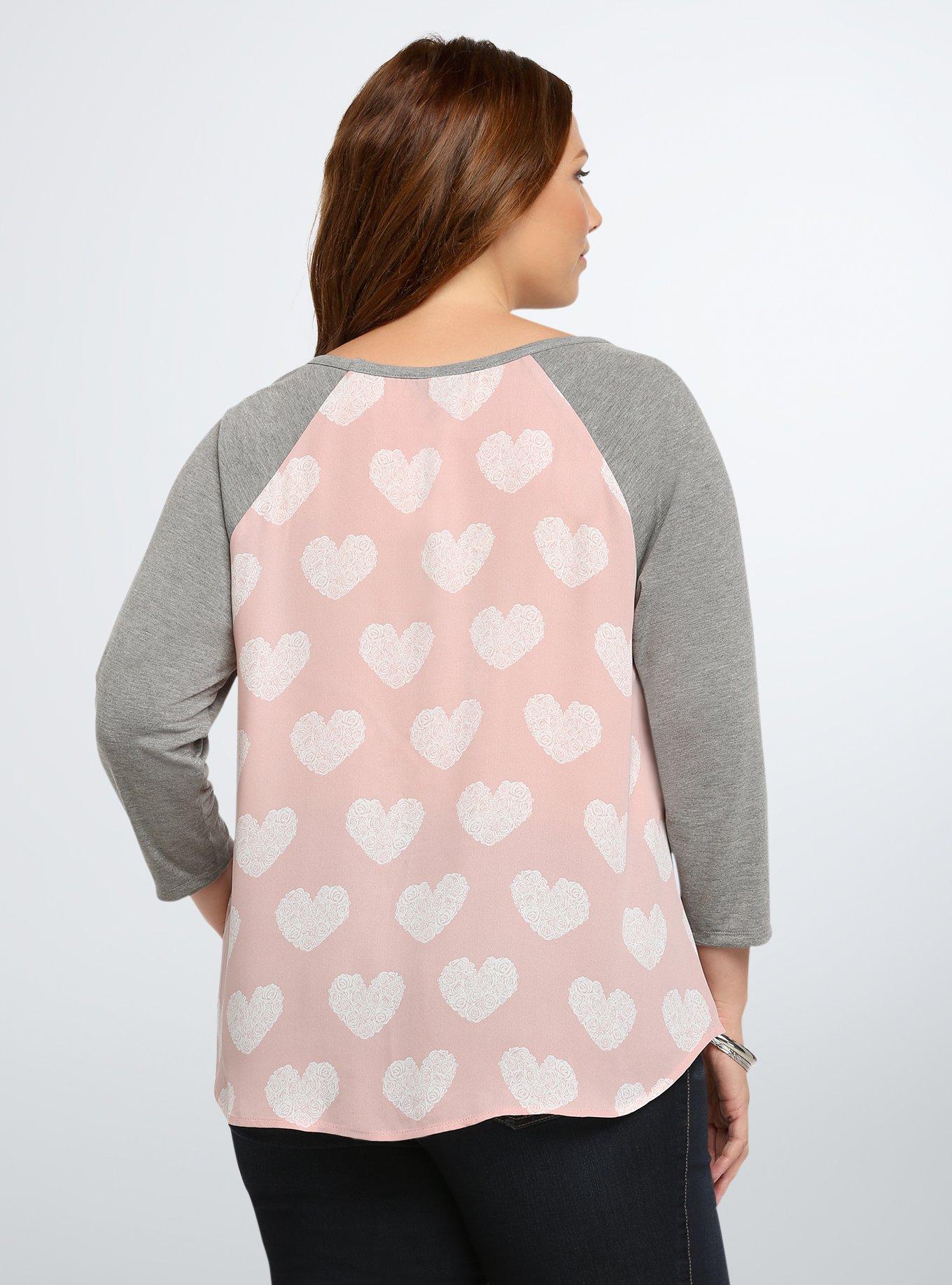 Rose Hearts Georgette Baseball Tee, MULTI HEART, alternate