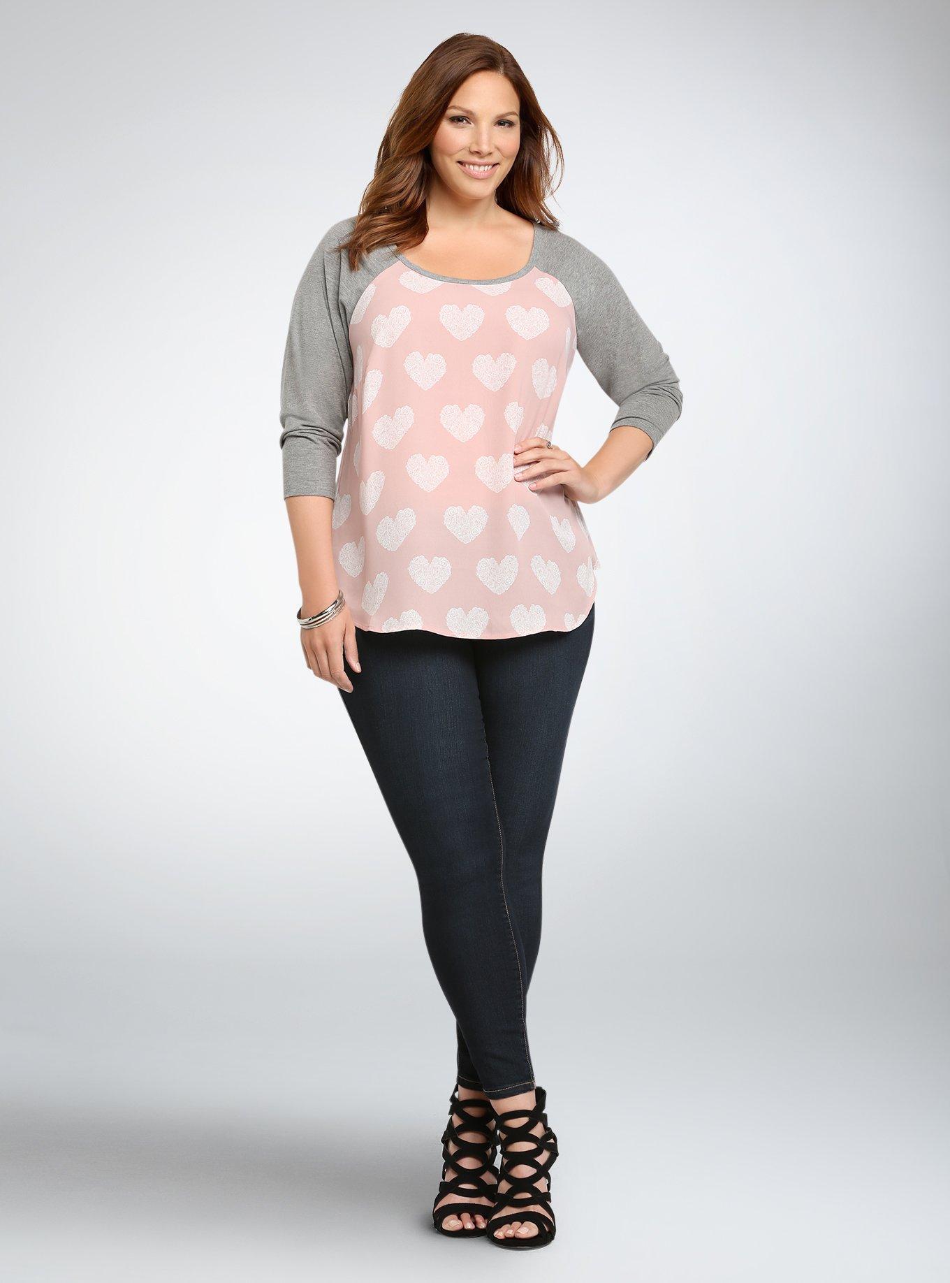 Rose Hearts Georgette Baseball Tee, MULTI HEART, alternate