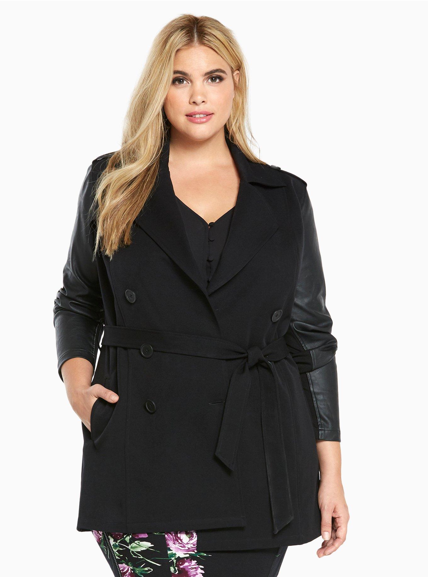 CREATMO US Women's Plus Size Trench Coat Double-Breasted Classic Lapel  Overcoat Belted Outerwear Coat with Detachable Hood : : Clothing