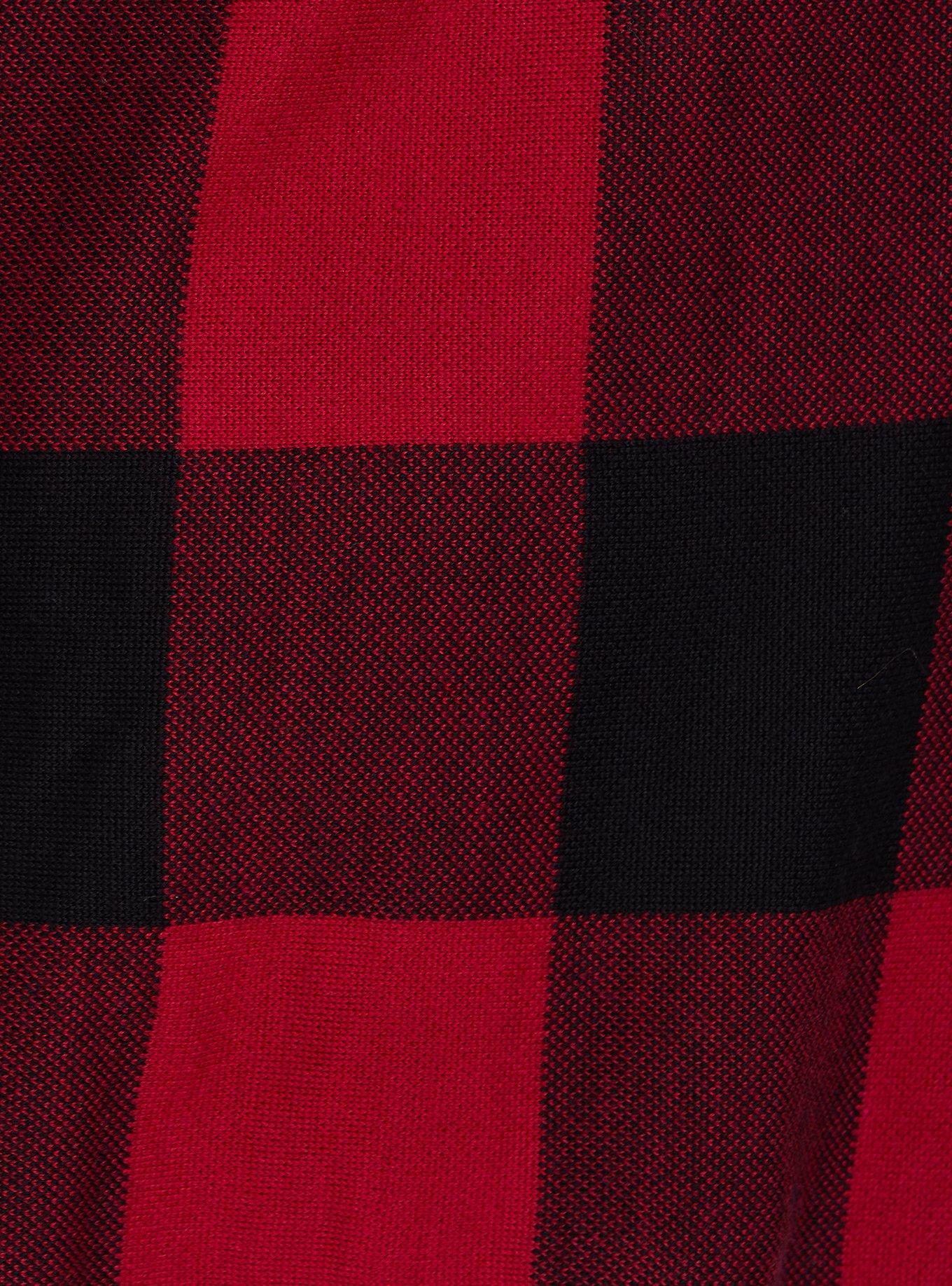 Red Plaid Drape Front Cardigan, PLAID, alternate