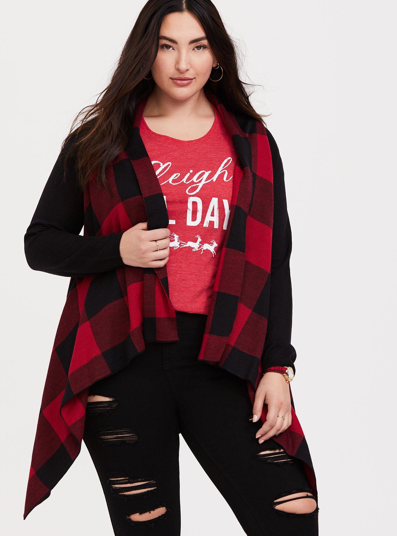 red plaid cardigans