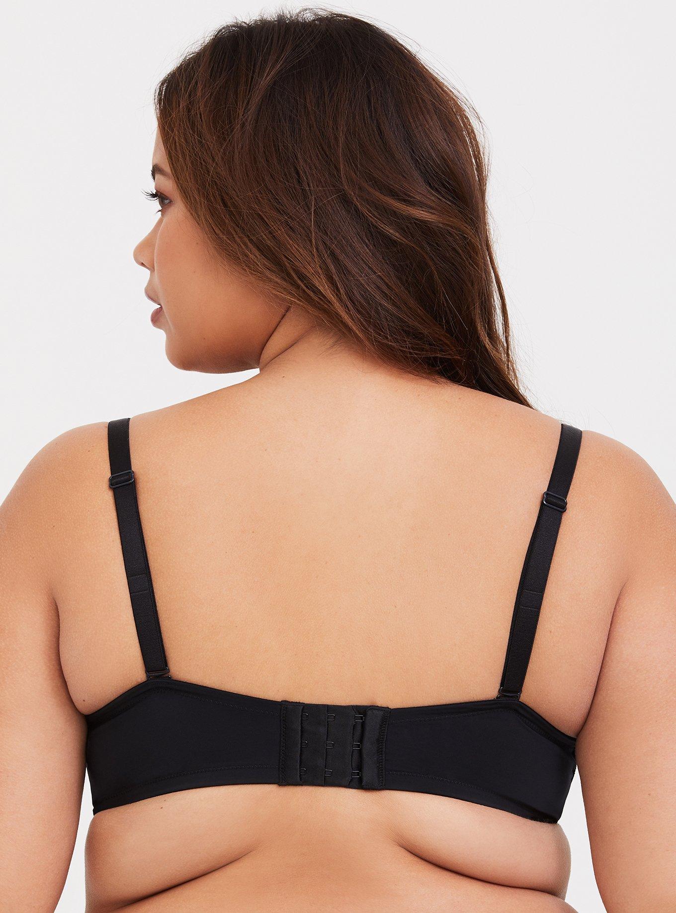 Plus Size Plunge Push-Up Micro And Fishnet Straight Back Bra, BLACK, alternate