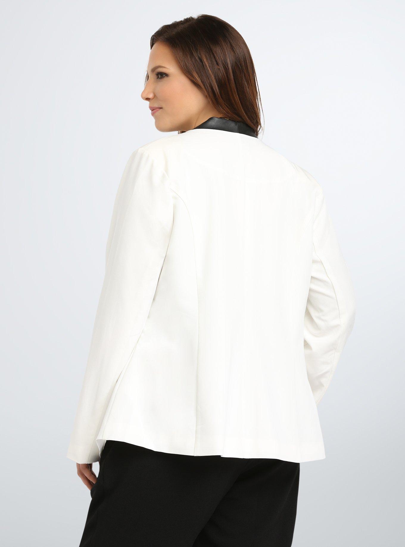 Faux Leather Trim Blazer, CLOUD DANCER, alternate