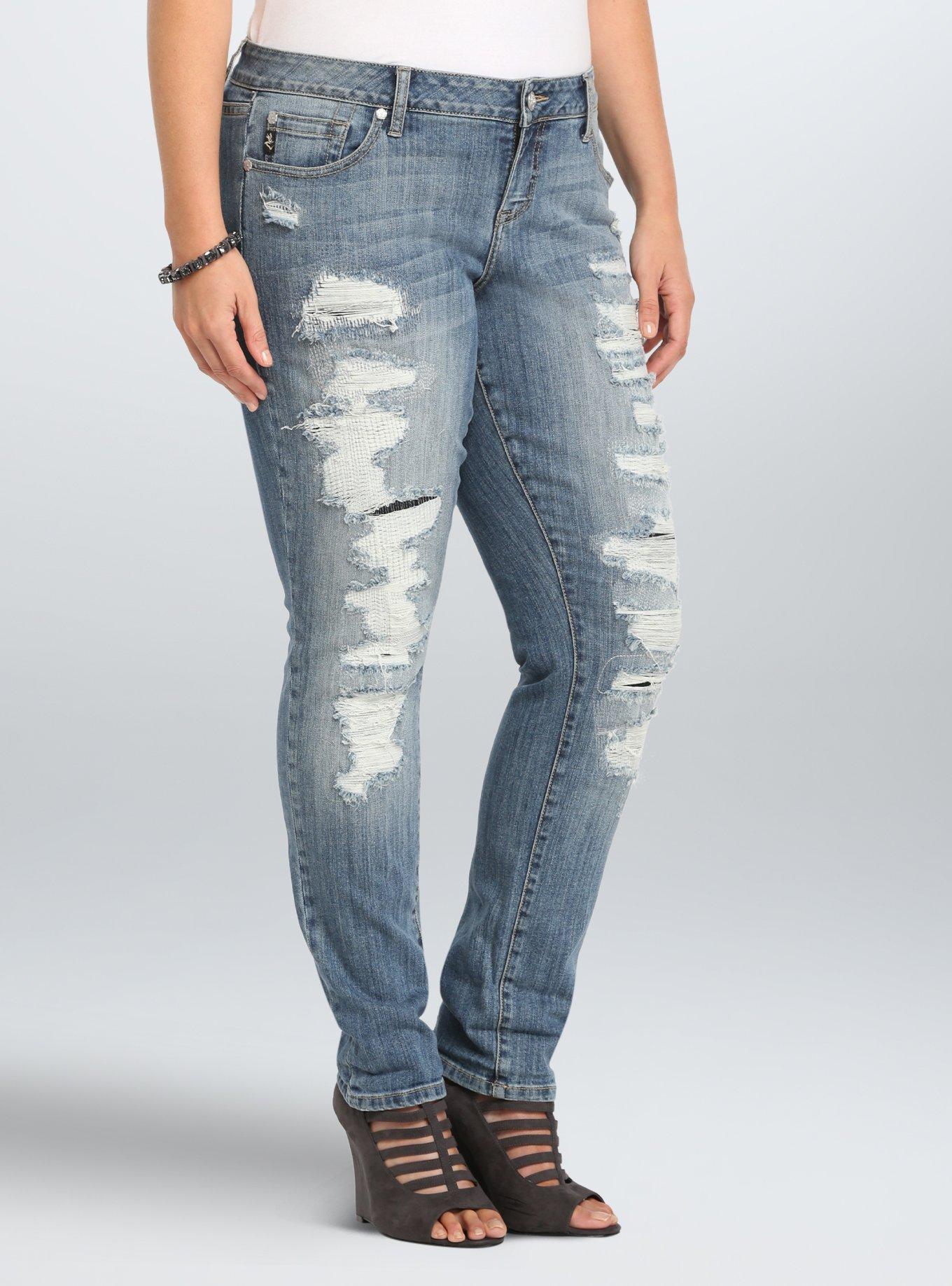 Plus Size - Torrid Premium Boyfriend Jean - Light Wash with Ripped ...