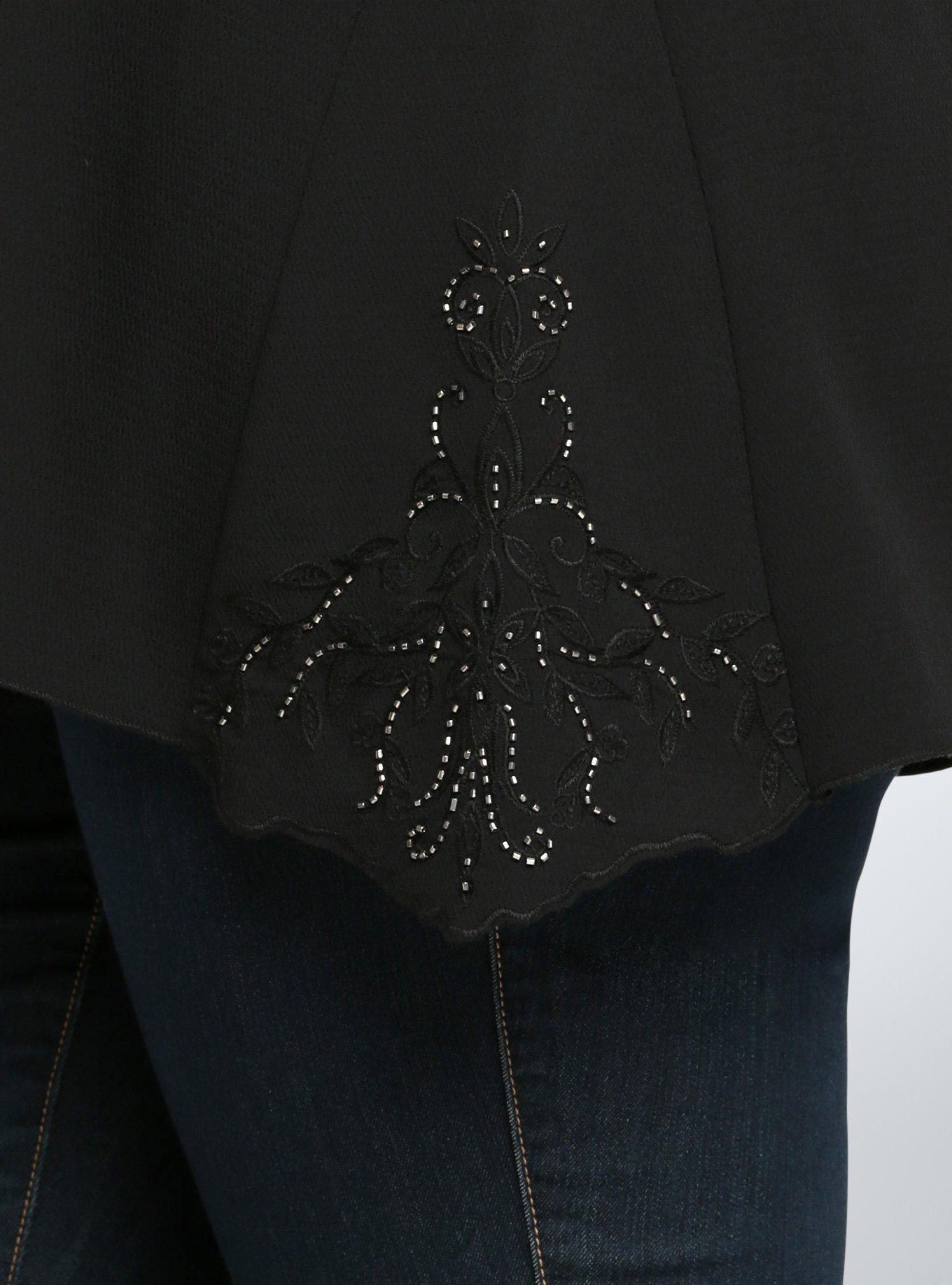 Plus Size Crepe Embroidered Tank Top, DEEP BLACK, alternate