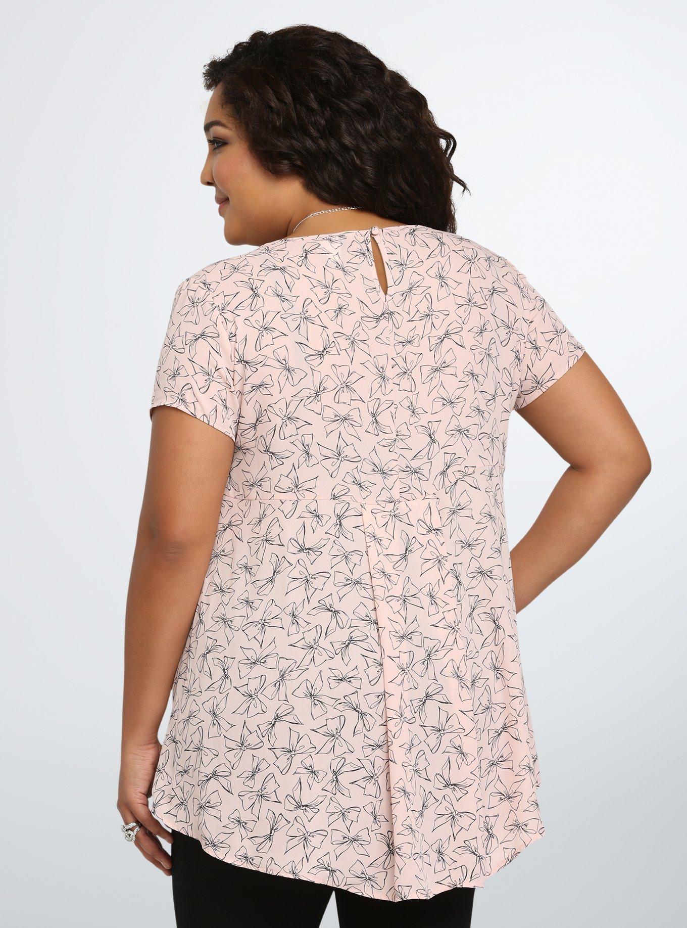 Plus Size Bow Georgette Hi-Lo Blouse, BOW DOODLES, alternate