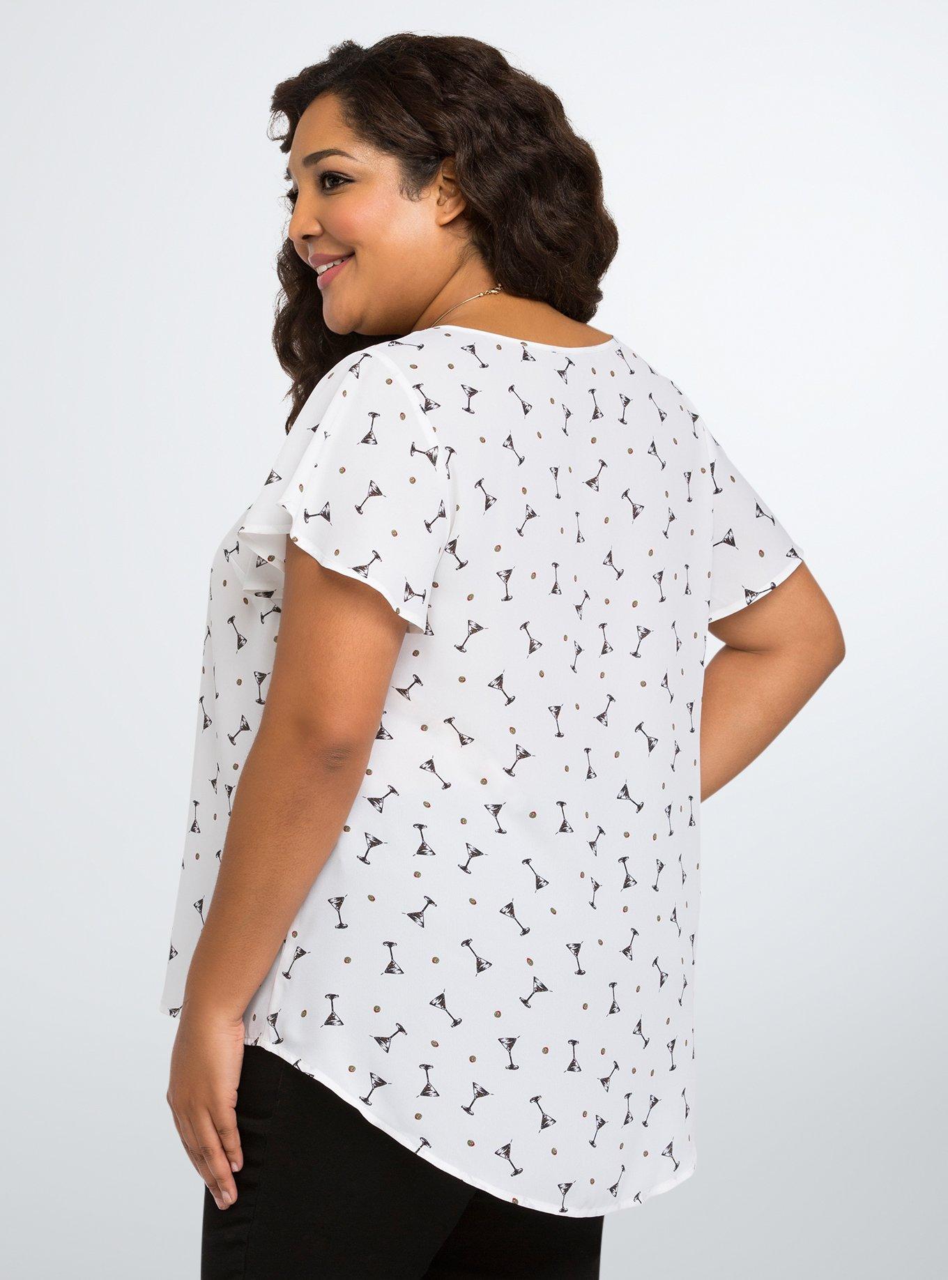 Plus Size Martini Print Flutter Sleeve Blouse, MARTINI GLASSES, alternate