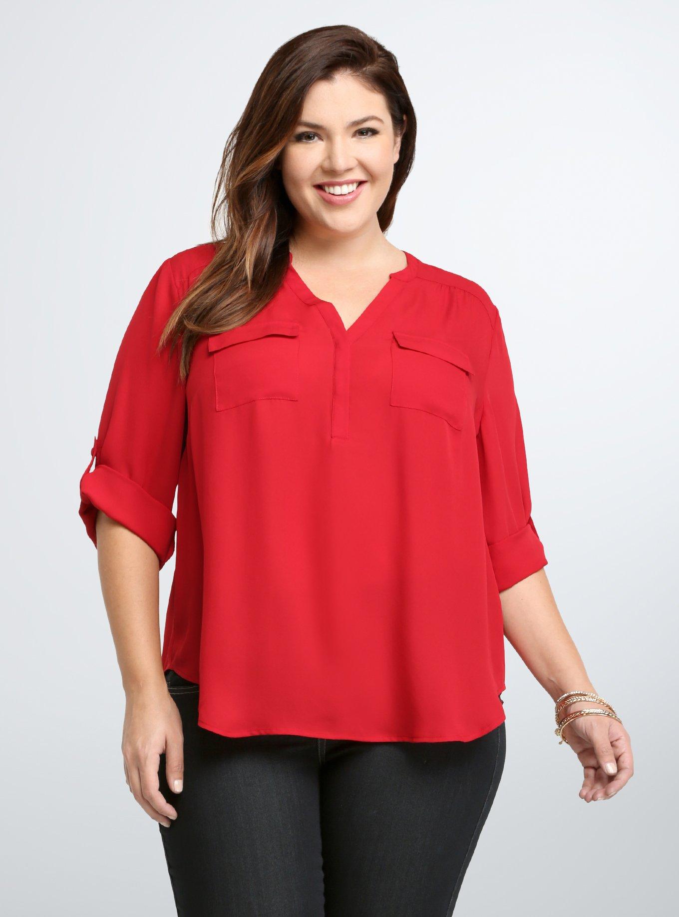 Georgette Pullover Blouse, JESTER RED, hi-res
