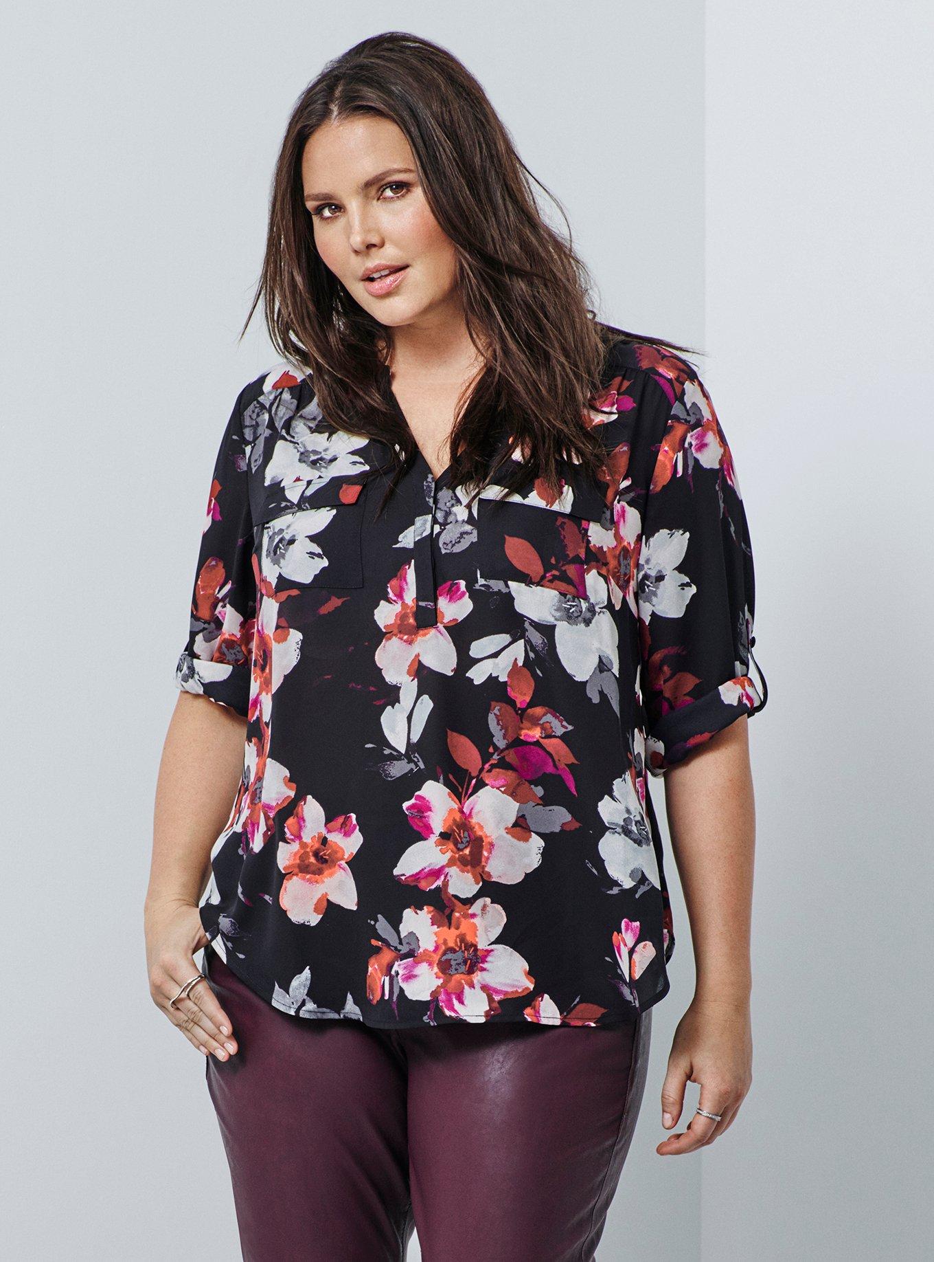 torrid, Tops, Iso Torrid Harper Georgette Black Spiderweb With Purple  Roses Blouse