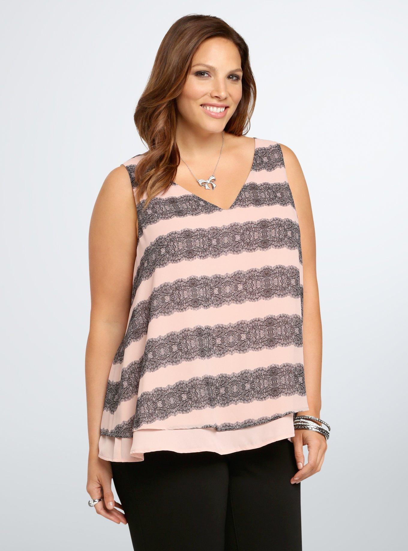 Lace Print Layered Tank Top, WAVELY LACES, hi-res