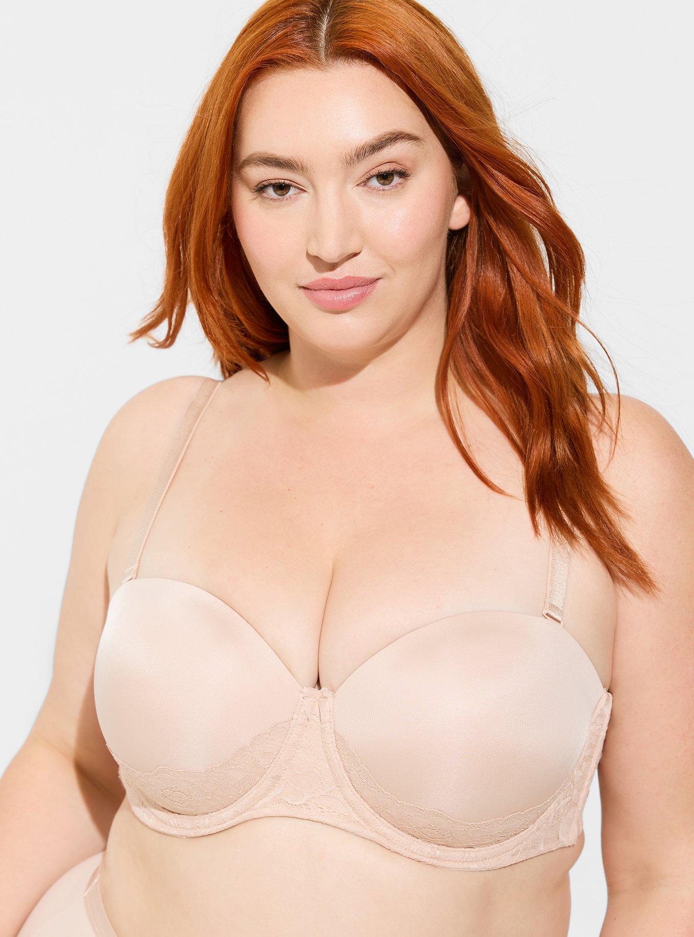 Torrid Strapless Bra Size 42DD Push Up Cups Lace Sling Straight Back Beige