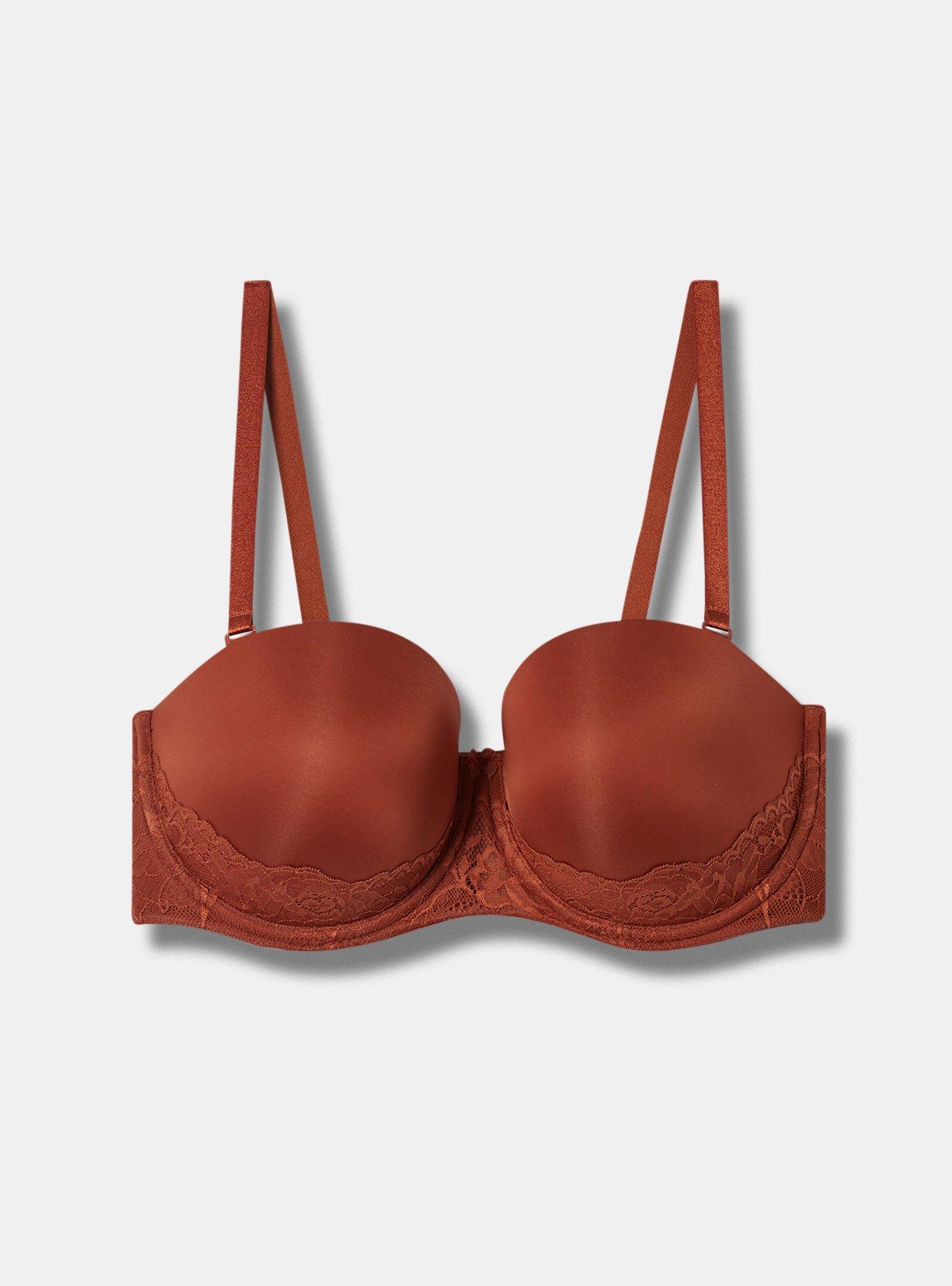 SEXY Red Lace Push Up Demi Bra 36C Removable Straps Strapless Valentines  Romance