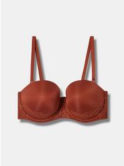 Strapless Push-Up Lace Sling Straight Back Bra, TOFFEE, hi-res