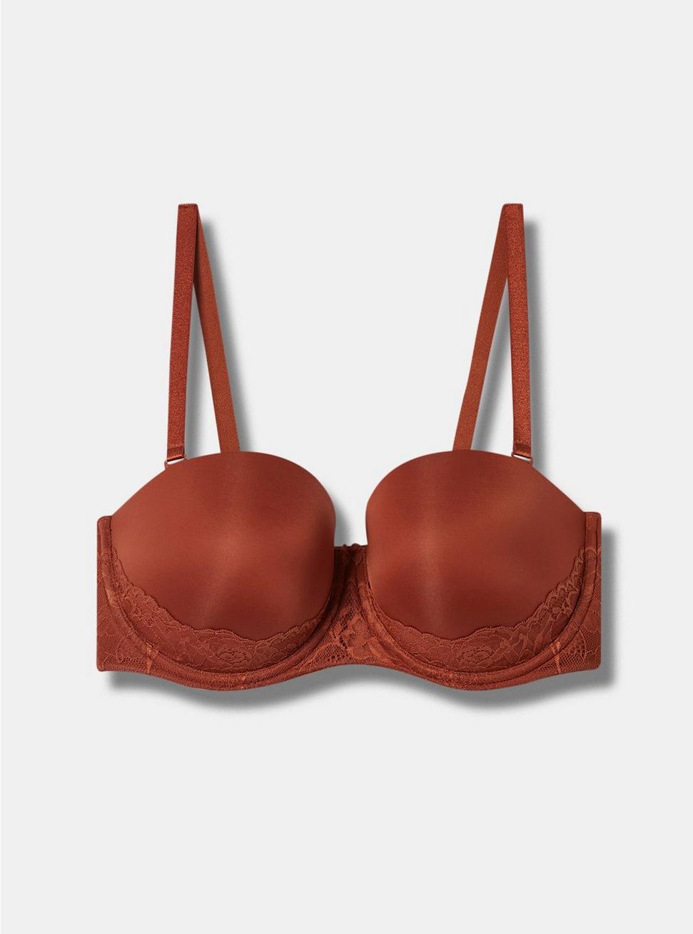 Strapless Push-Up Lace Sling Straight Back Bra, TOFFEE, hi-res