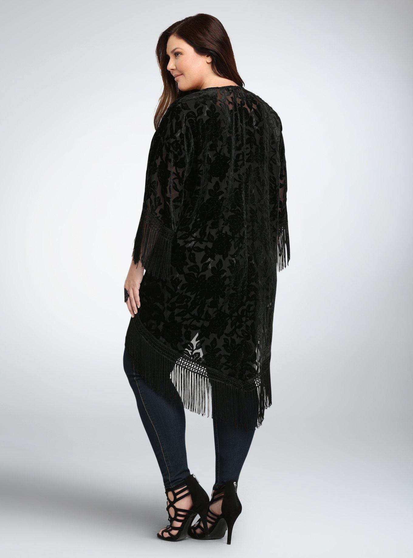 Velvet Burnout Kimono, DEEP BLACK, alternate