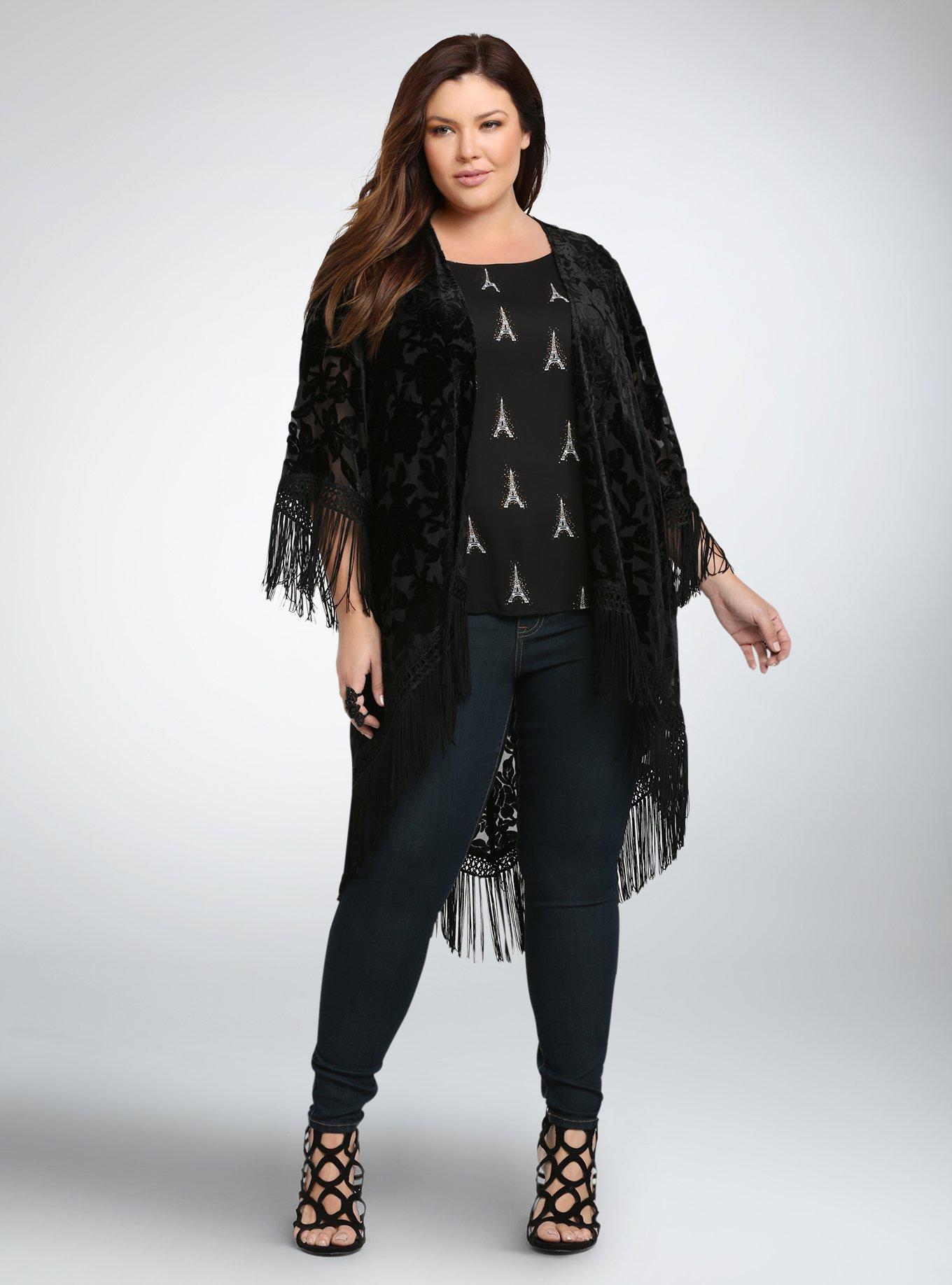 Velvet Burnout Kimono, DEEP BLACK, alternate