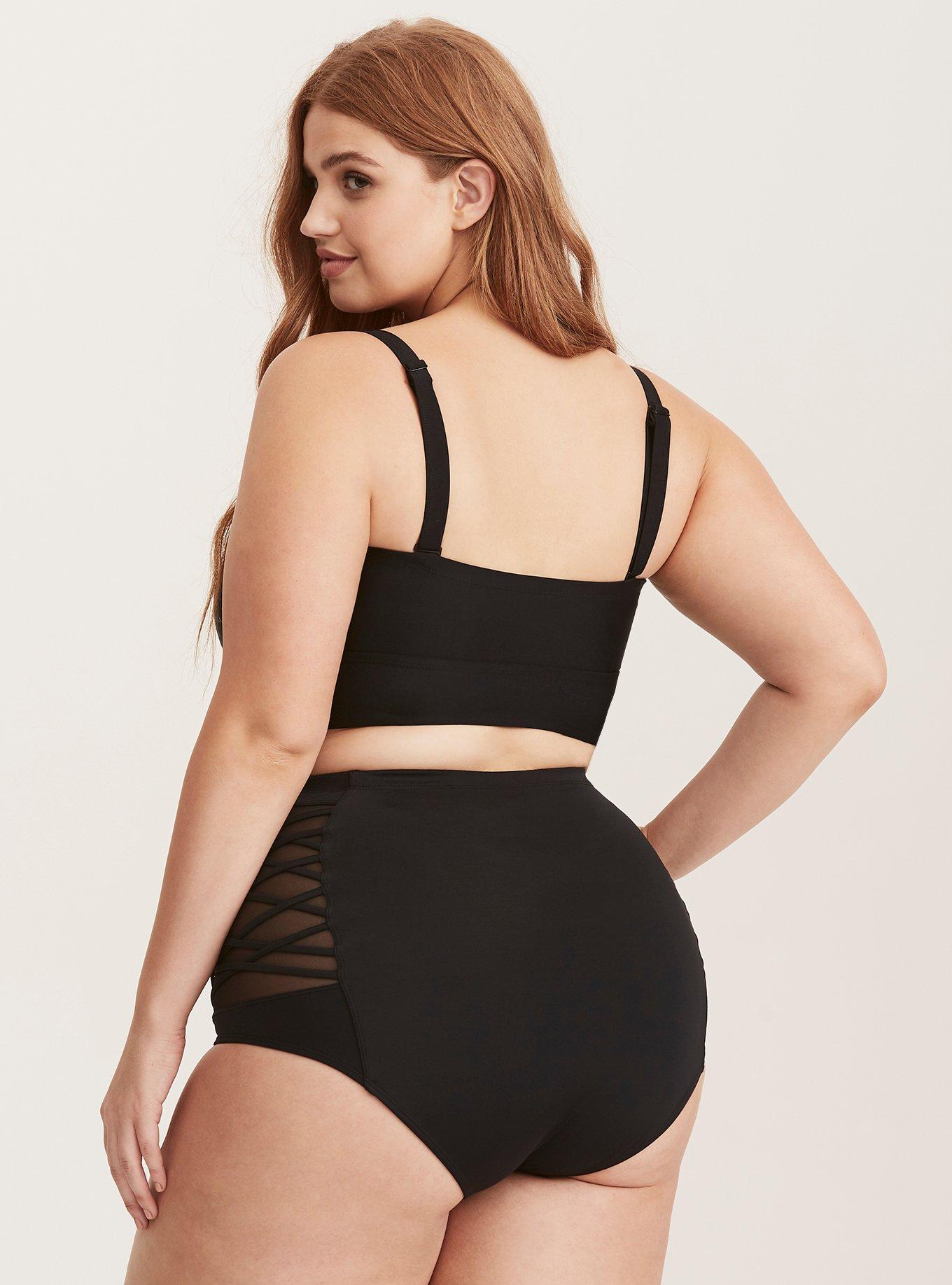 Plus Size - Black Faux Leather & Lace Lattice Unlined Longline