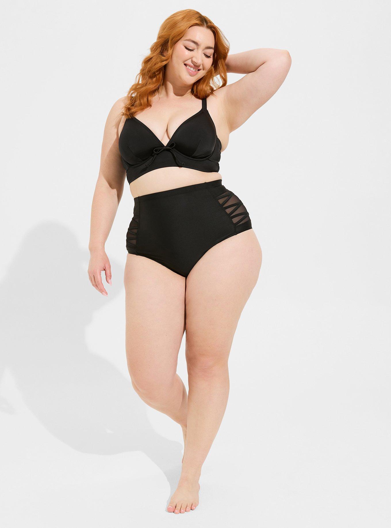Plus Size - Black & Multi Fruit Lattice Push-Up Balconette Bikini