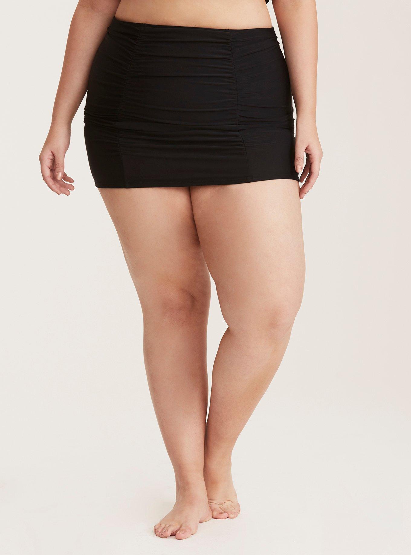 Plus Size High-Rise Short Ruched Swim Skirt With Brief, , hi-res