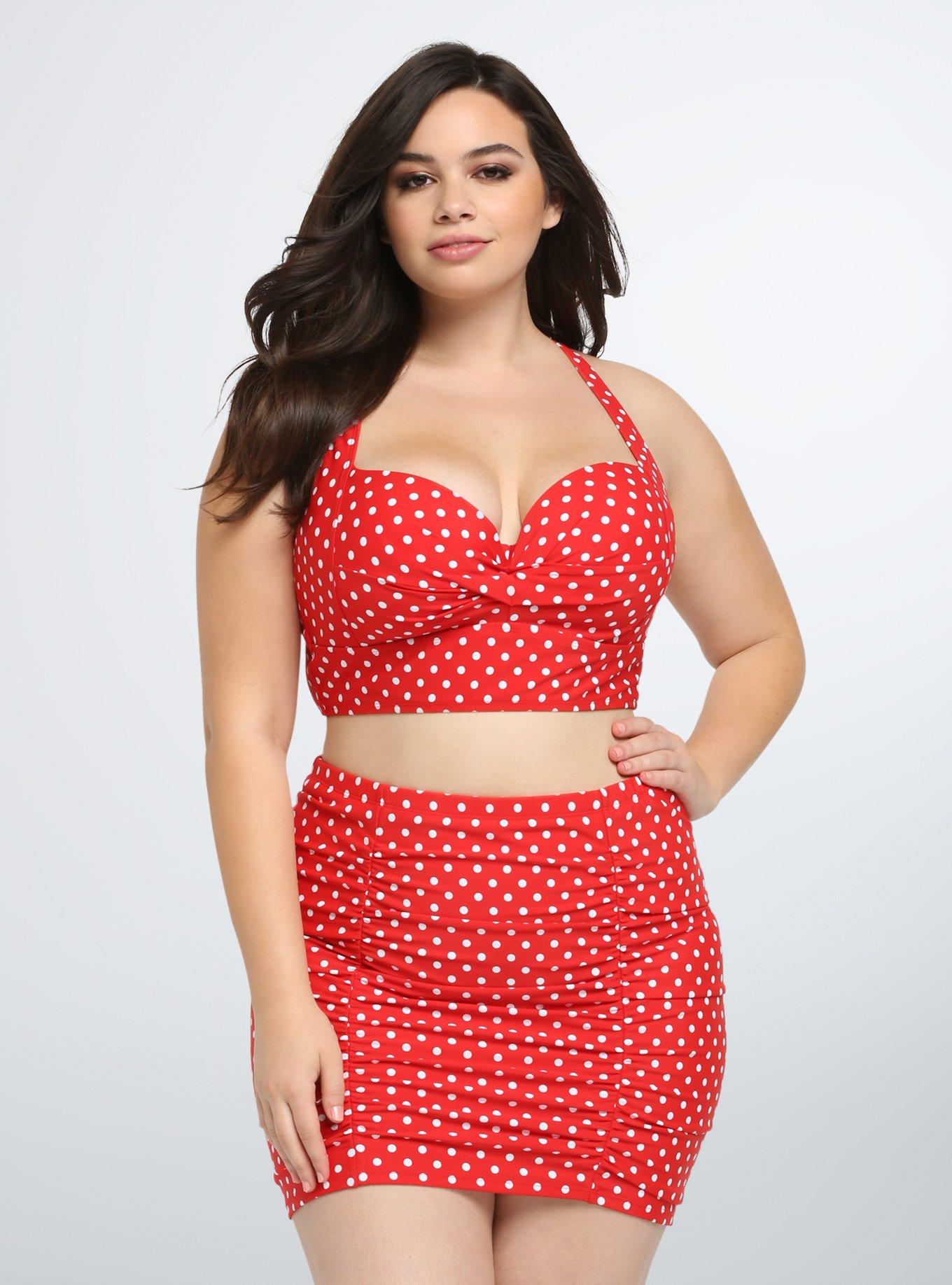 Polka Dot Jersey Tie Front Top & Skirt Two-Piece Set