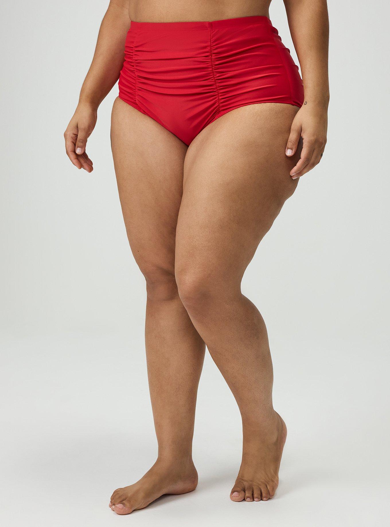 High-Rise Ruched Swim Bottom, RED, alternate
