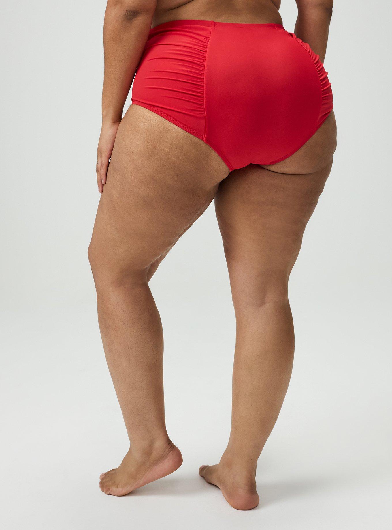 High-Rise Ruched Swim Bottom, RED, alternate