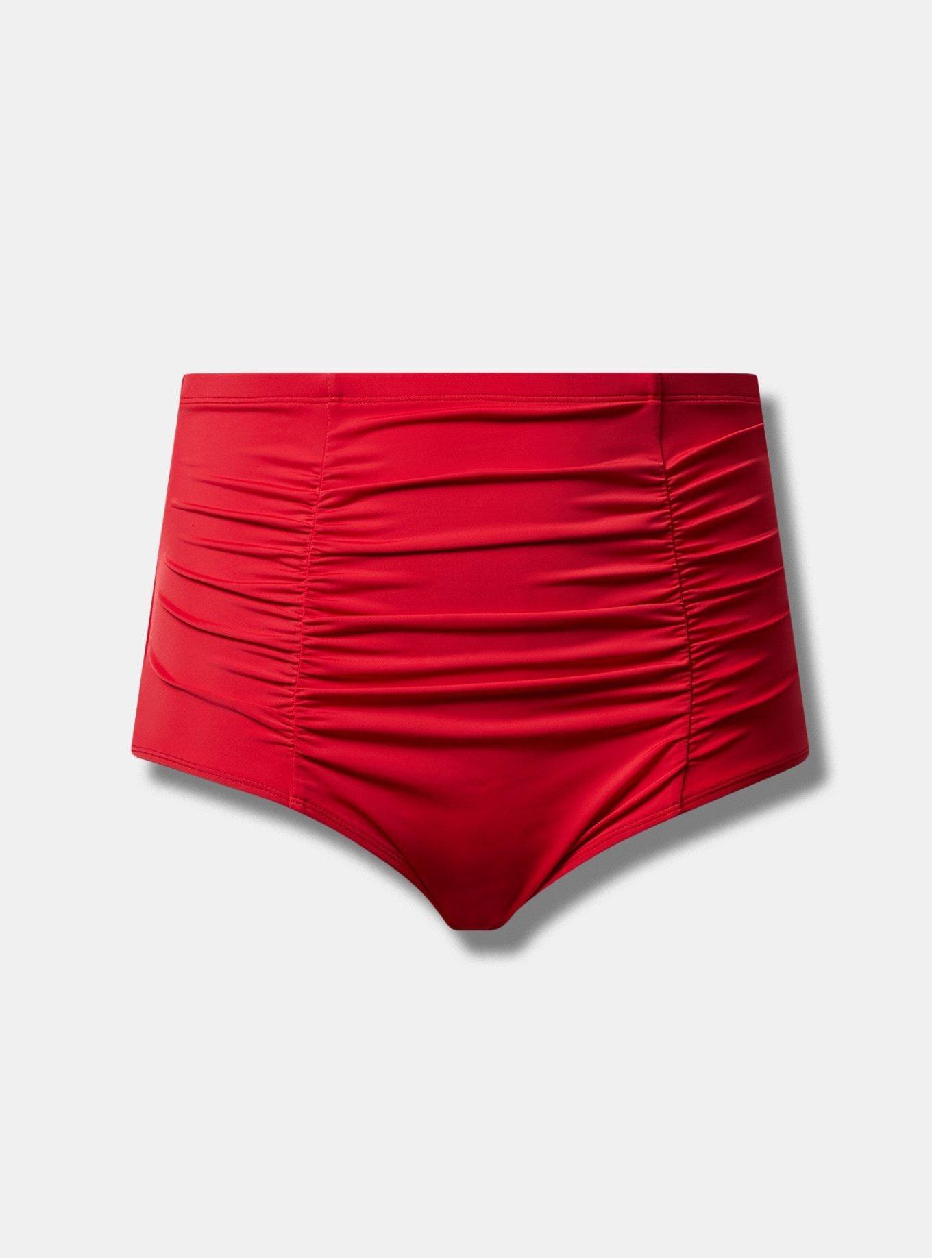 High-Rise Ruched Swim Bottom, RED, hi-res