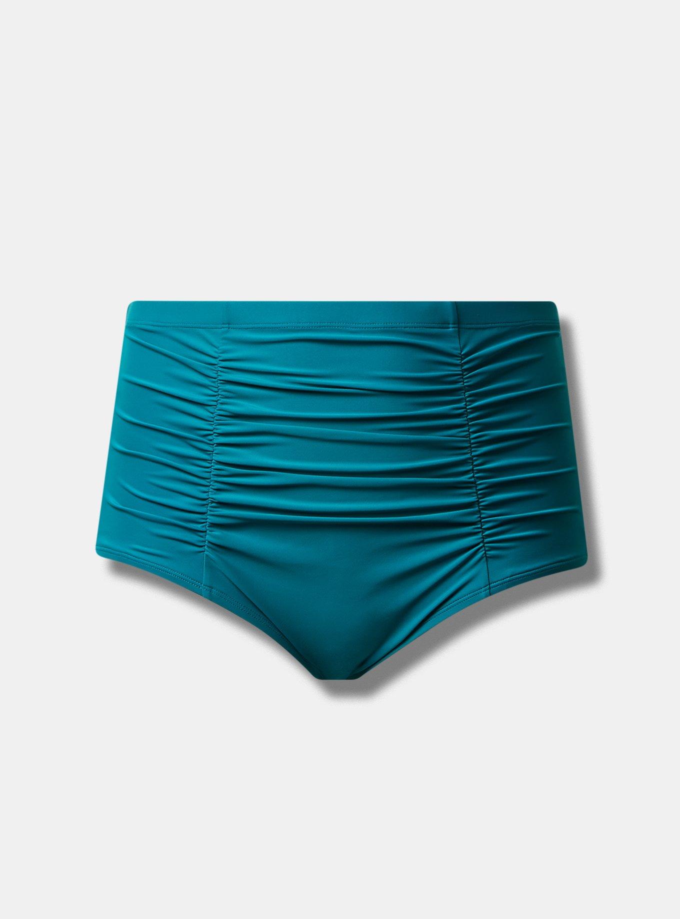 High-Rise Ruched Swim Bottom, GREEN, hi-res