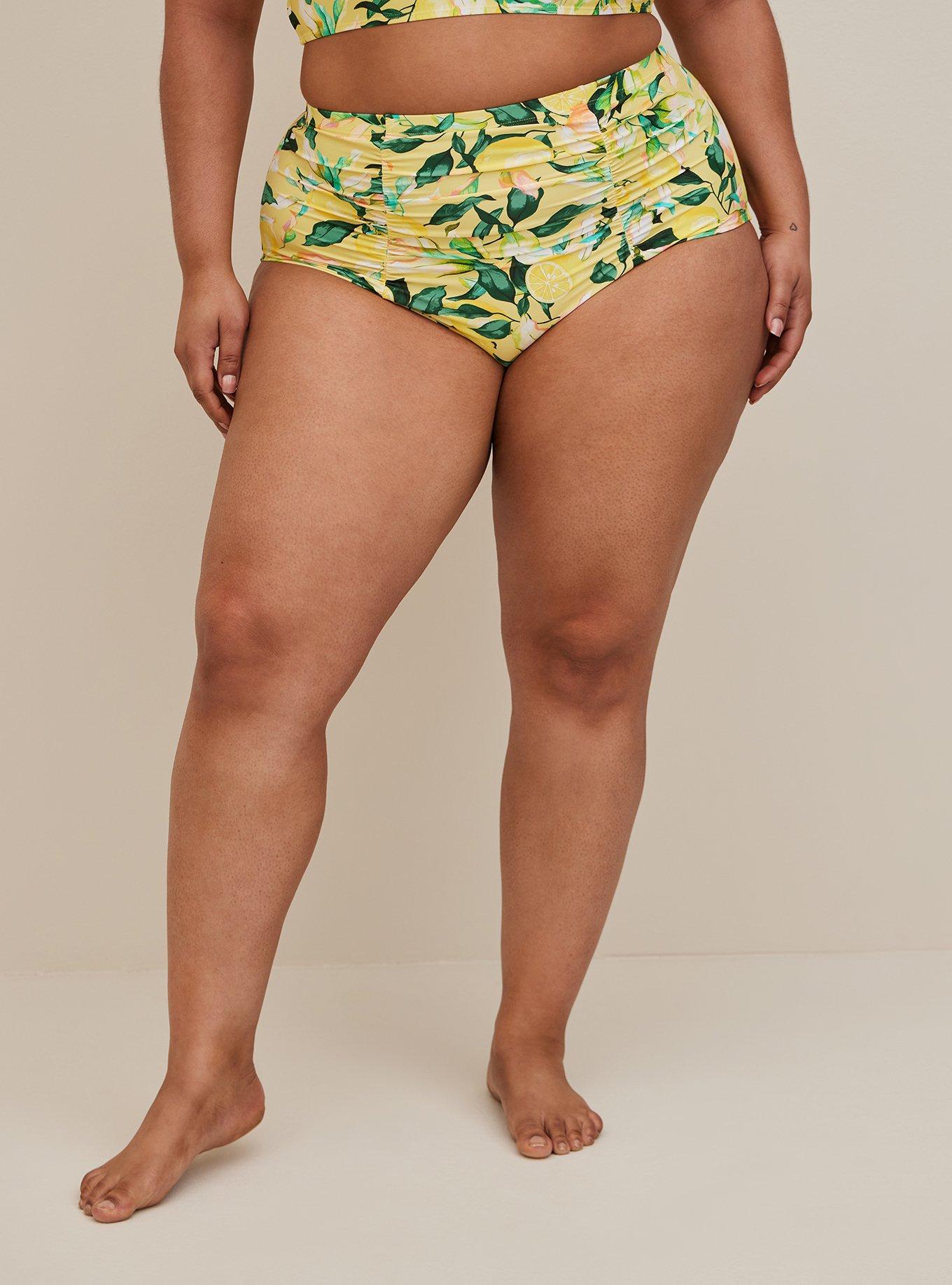 High-rise full-coverage bikini bottom in pink limone print