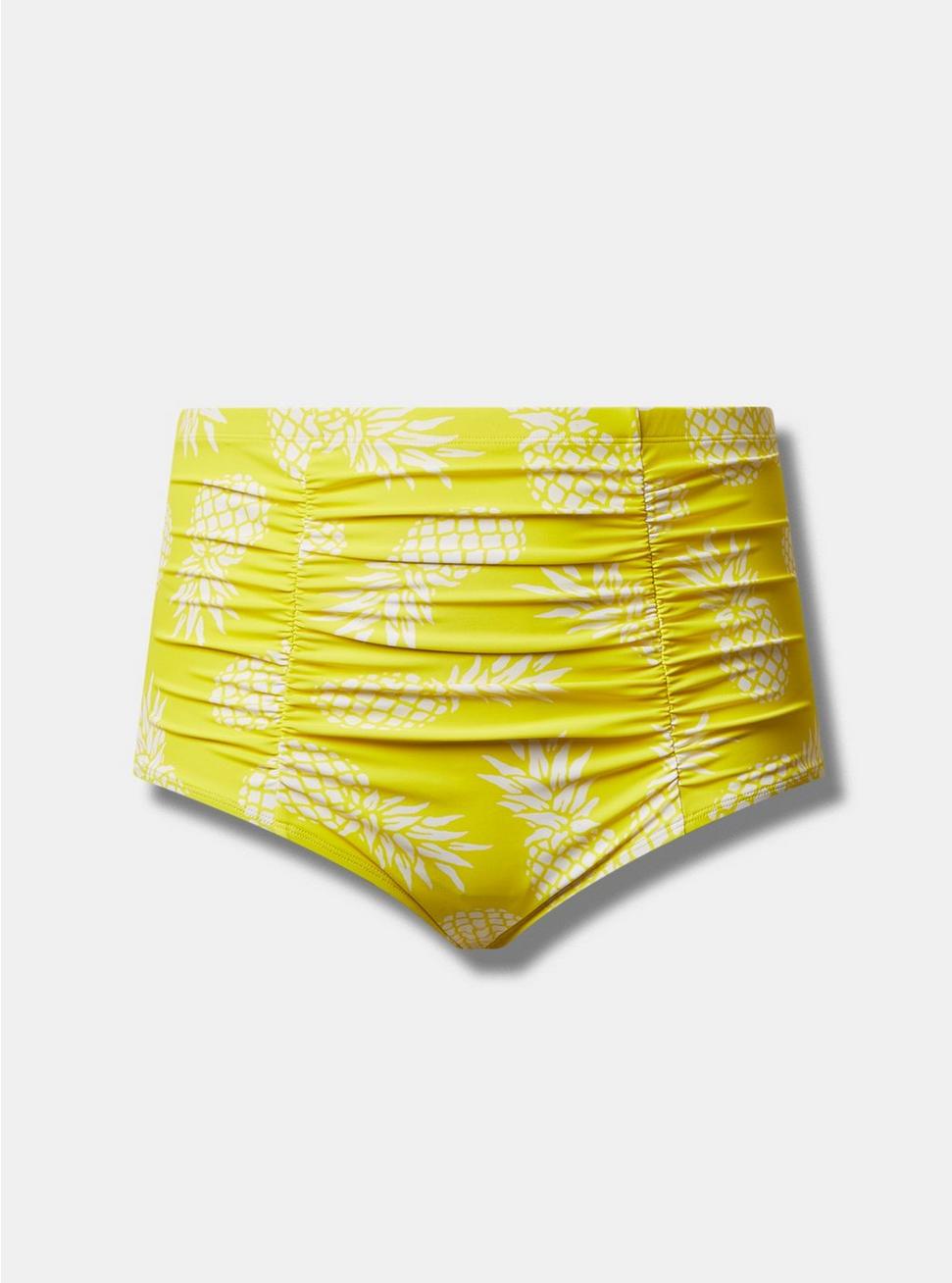 High Rise Ruched Swim Bottom, GRAPHIC PINEAPPLE, hi-res
